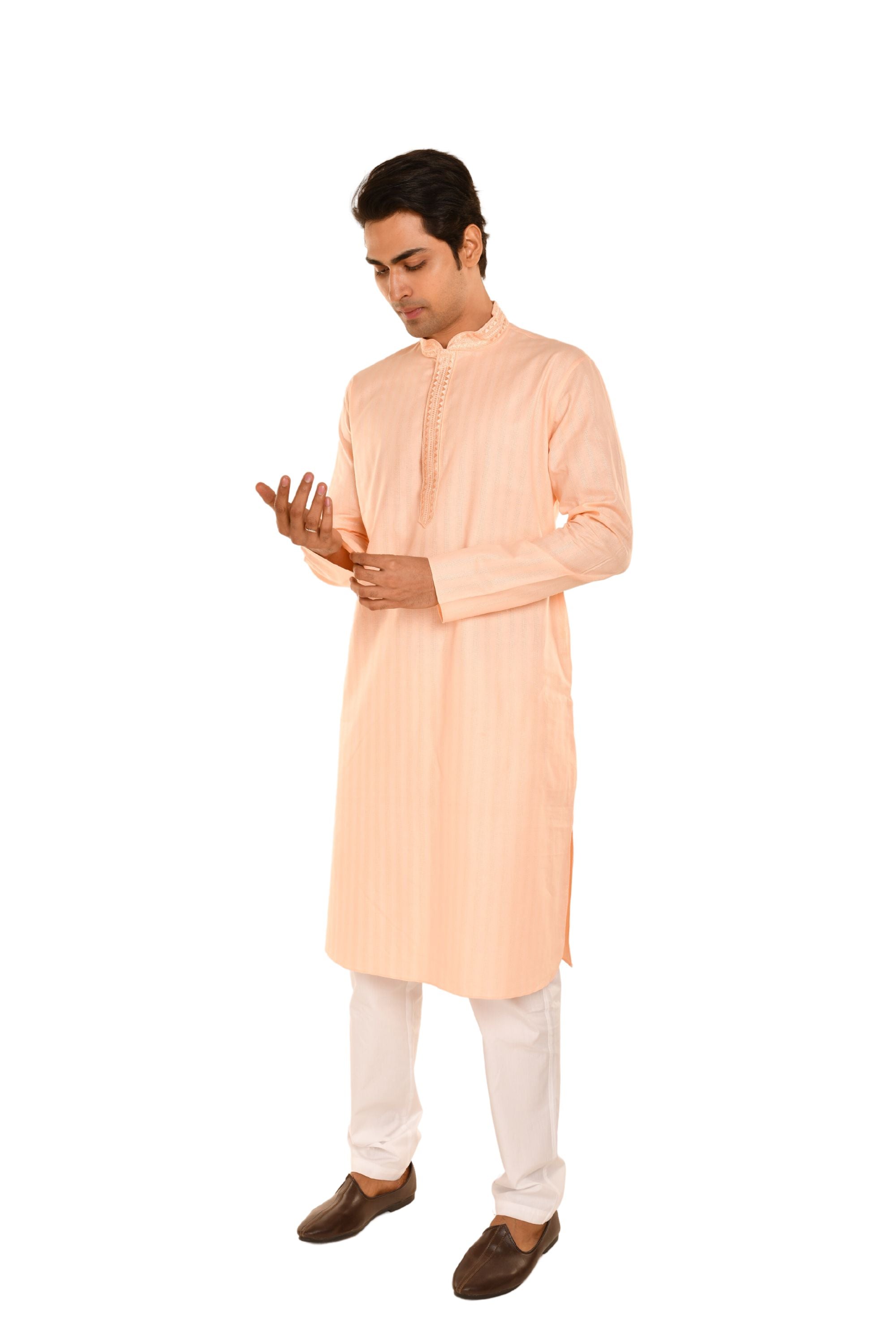 Cotton Embroidered Long Kurta Pink