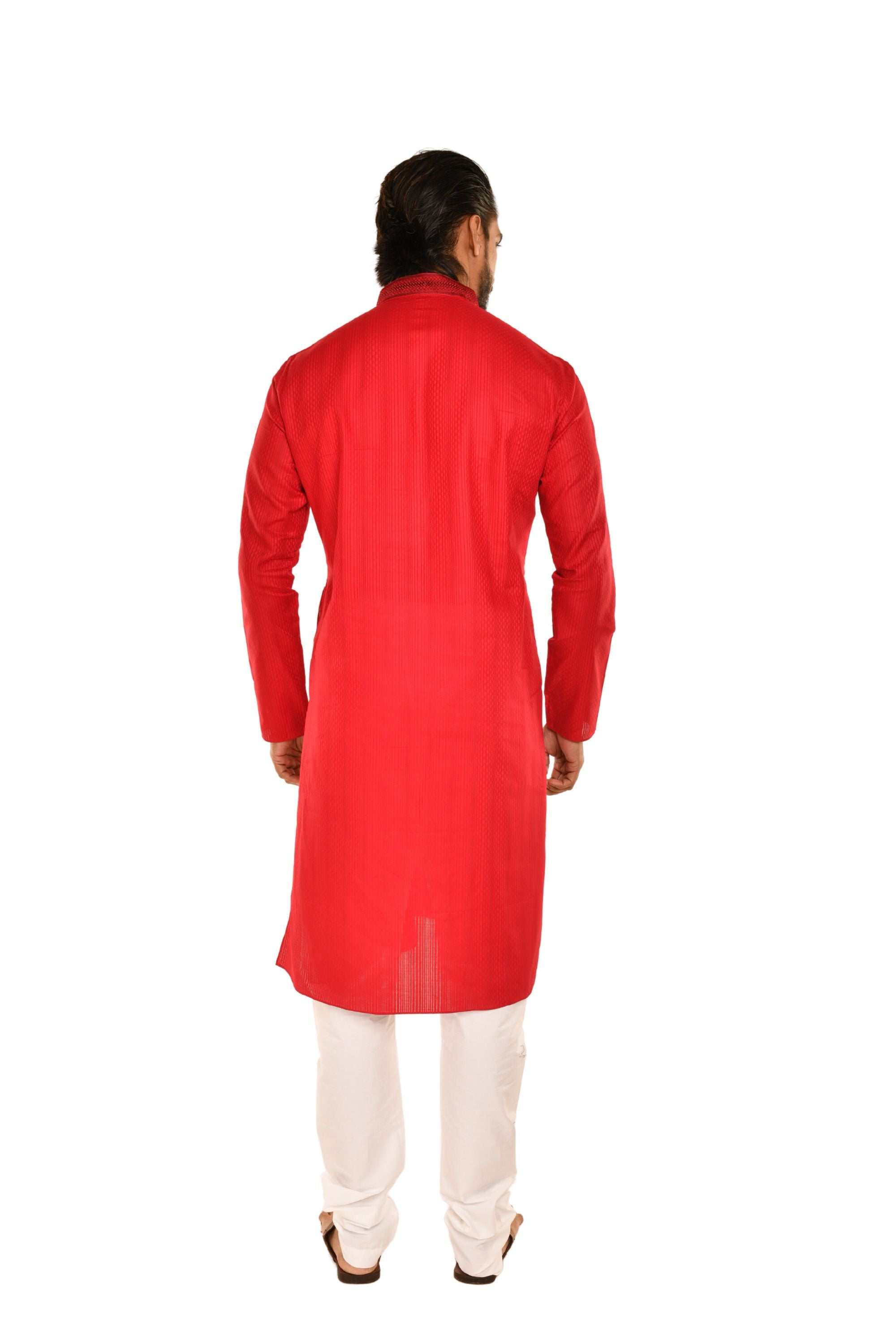 Cotton Striped Long Kurta with neck Embroidery