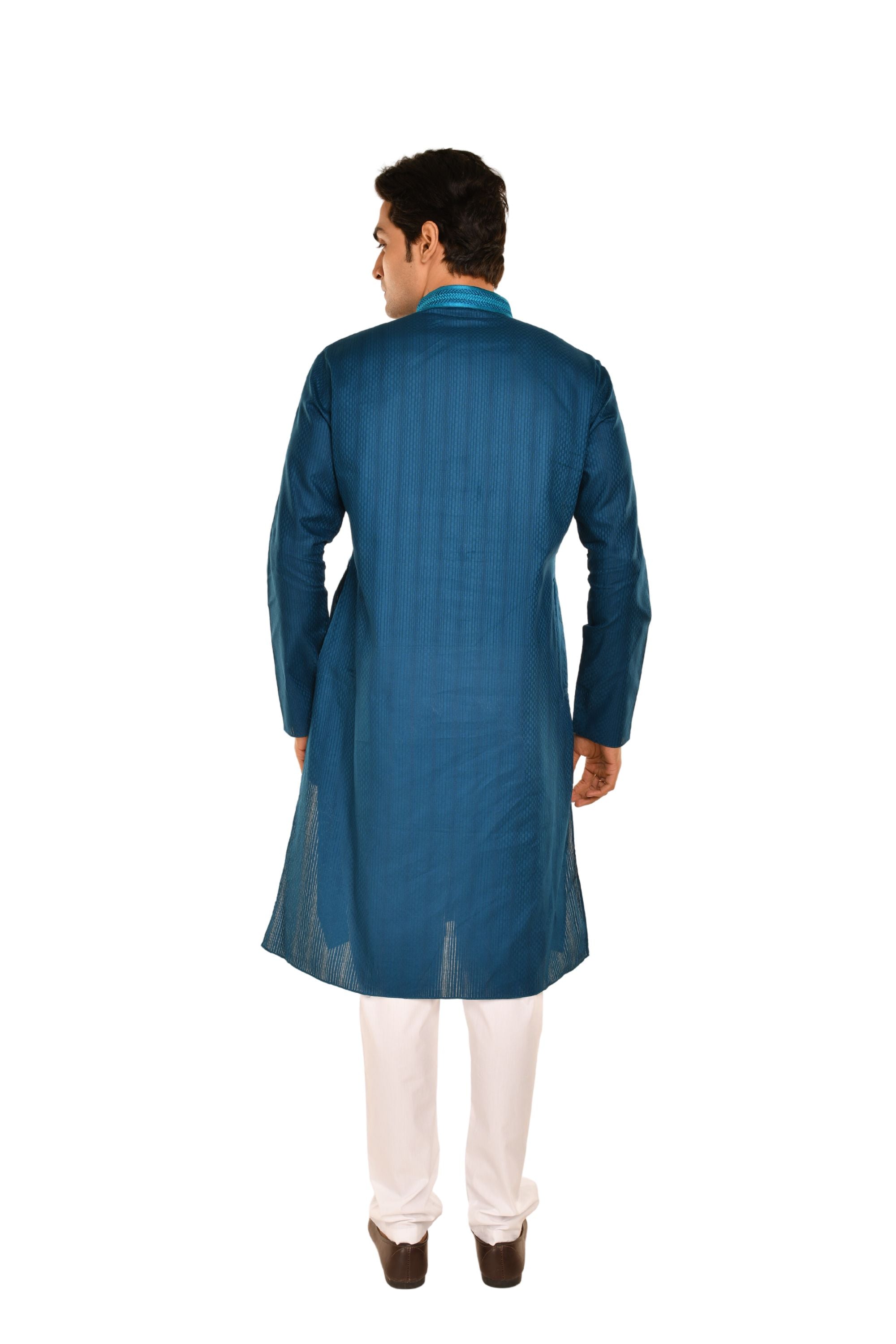 Cotton Striped Long Kurta with neck Embroidery