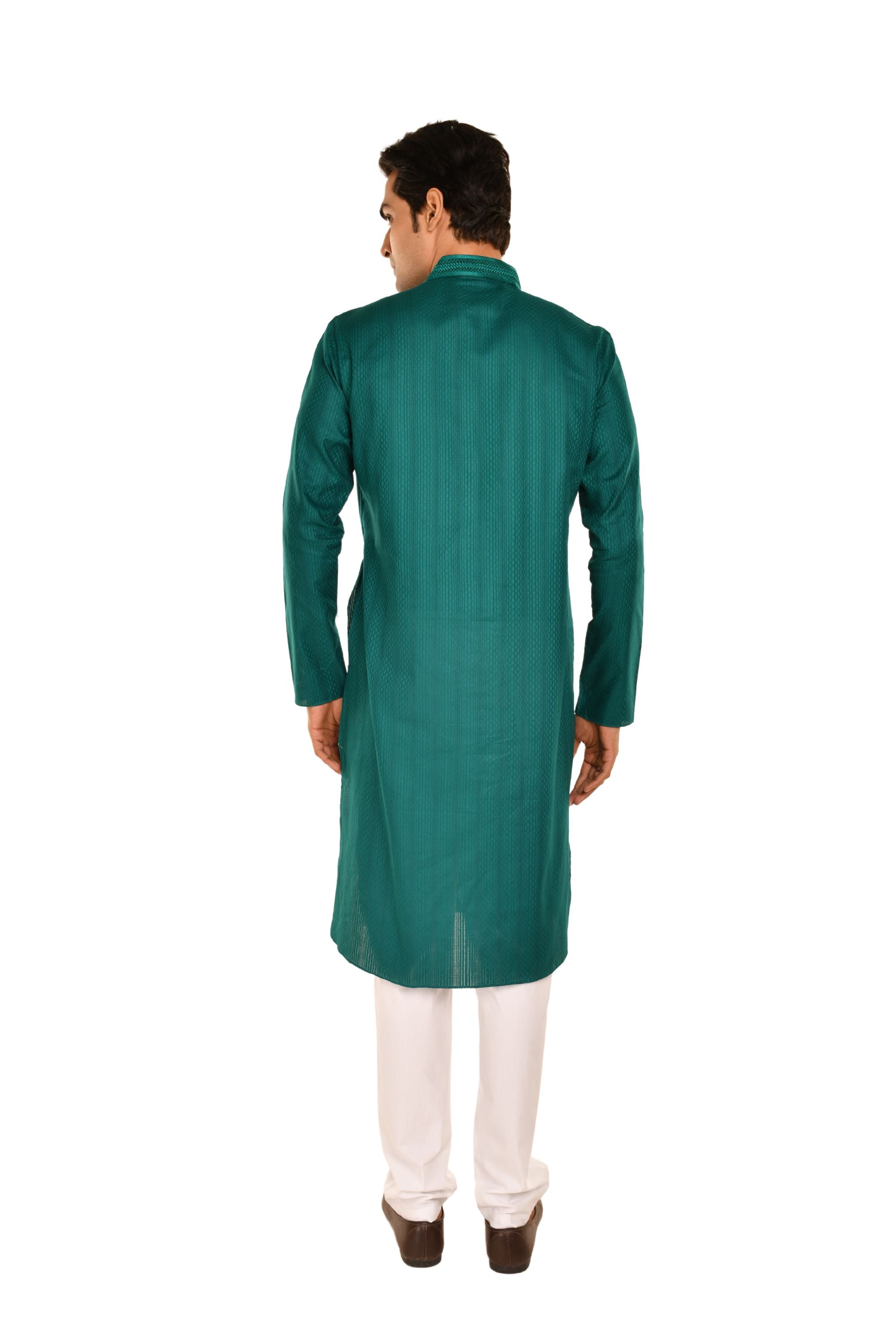 Cotton Striped Long Kurta with neck Embroidery