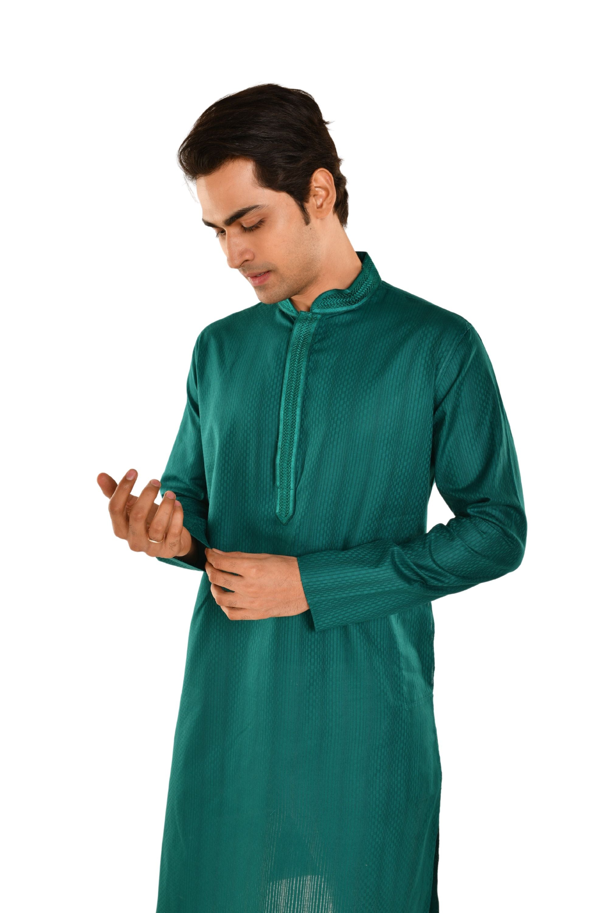 Cotton Striped Long Kurta with neck Embroidery