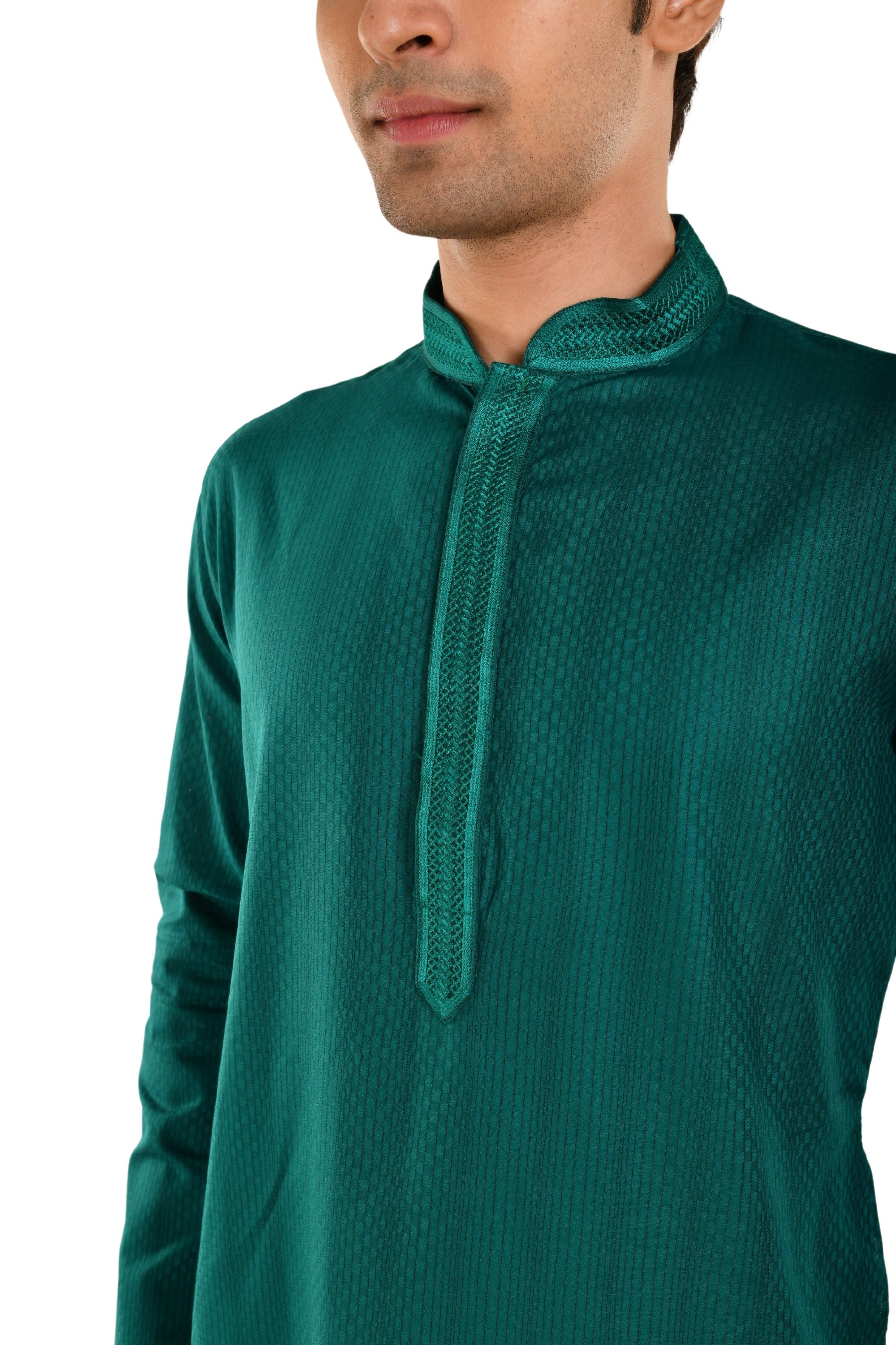 Cotton Striped Long Kurta with neck Embroidery