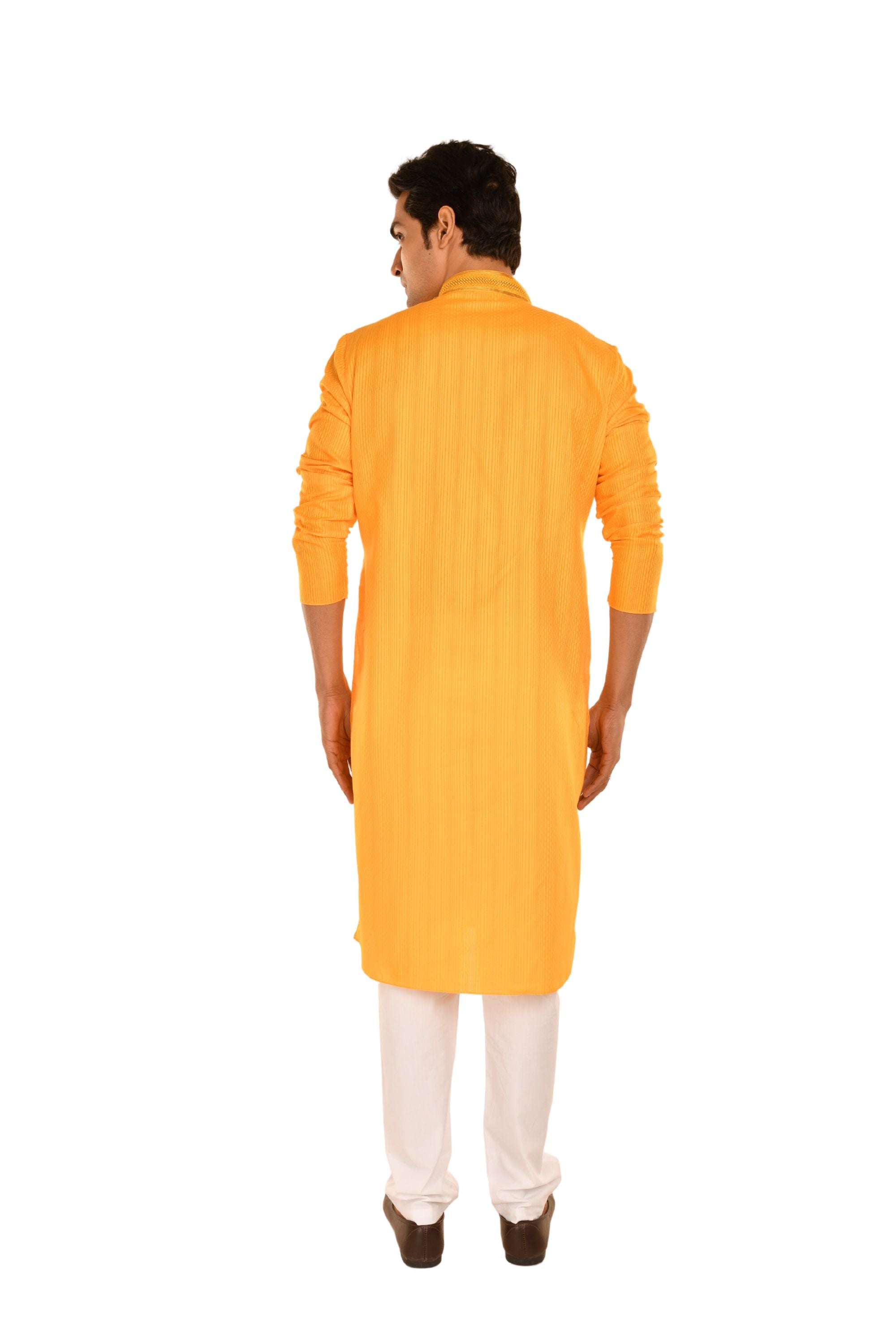 Cotton Striped Long Kurta with neck Embroidery