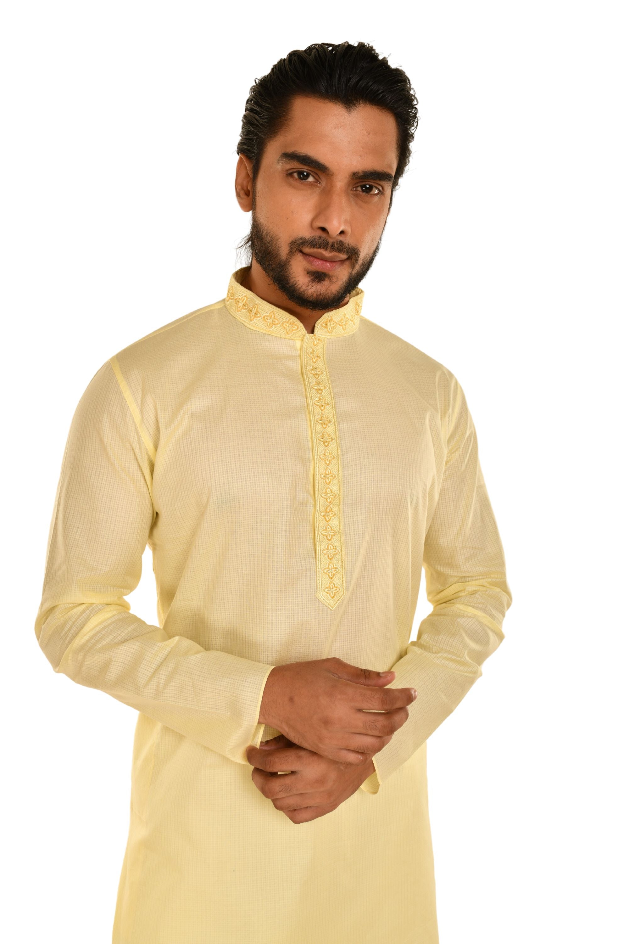 Floral Neck Embroidered Long Men's Kurta