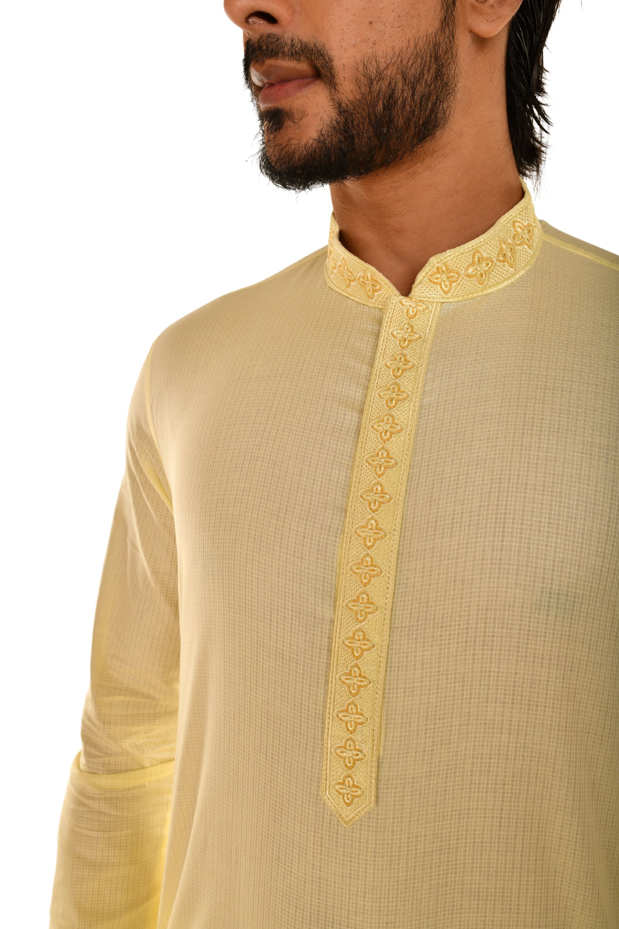 Floral Neck Embroidered Long Men's Kurta