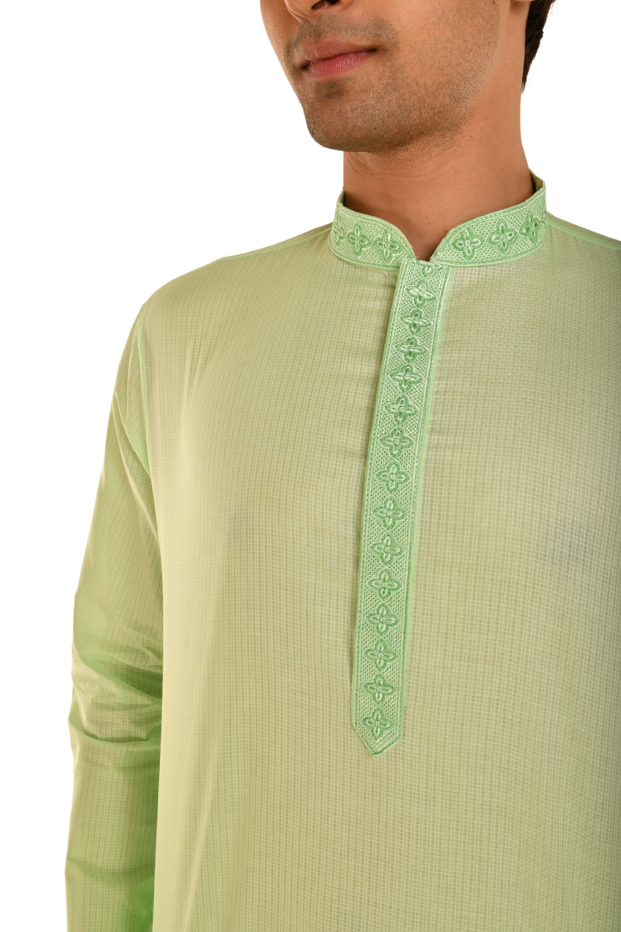 Floral Neck Embroidered Long Men's Kurta