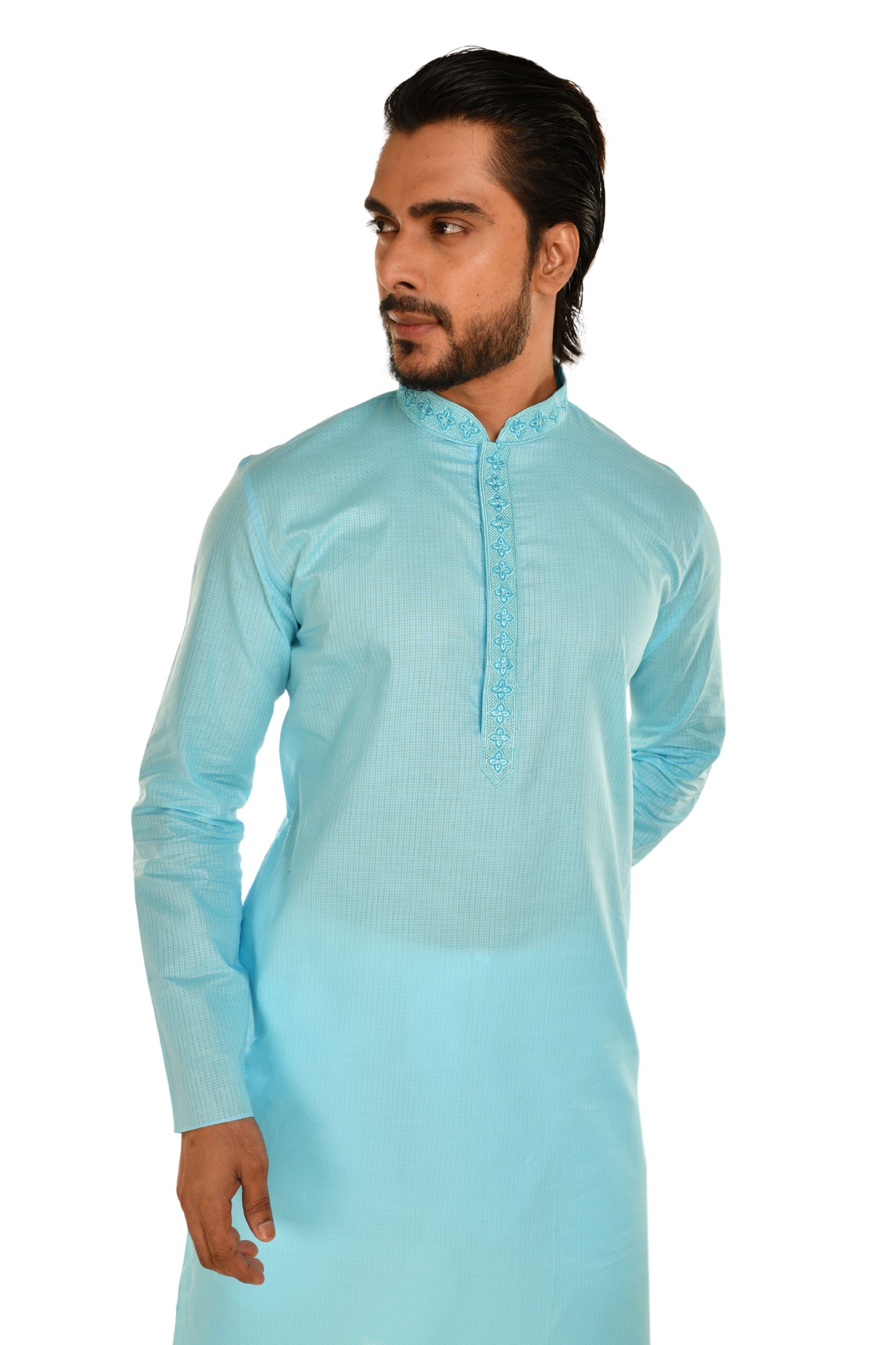 Floral Neck Embroidered Long Men's Kurta