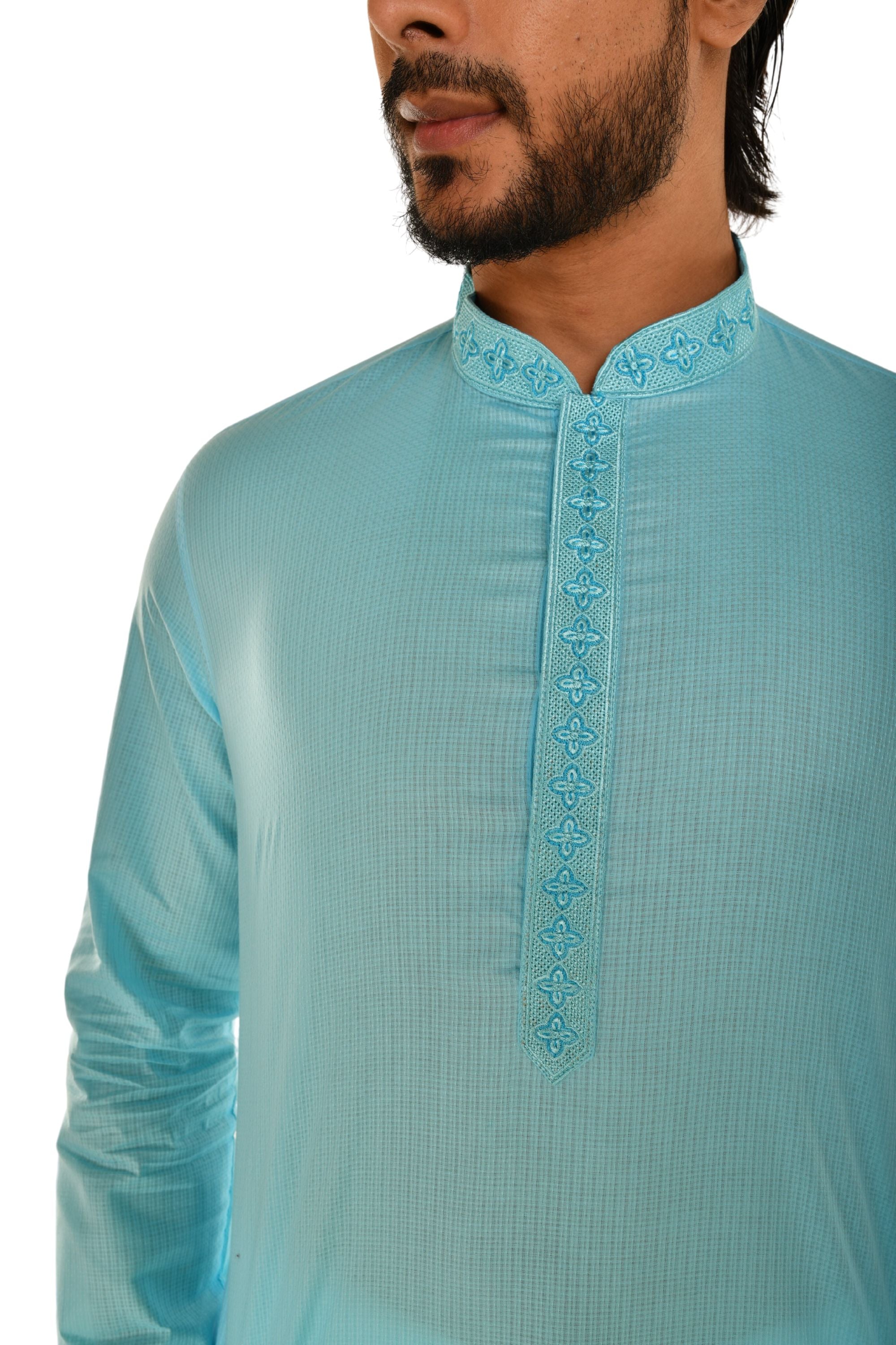 Floral Neck Embroidered Long Men's Kurta