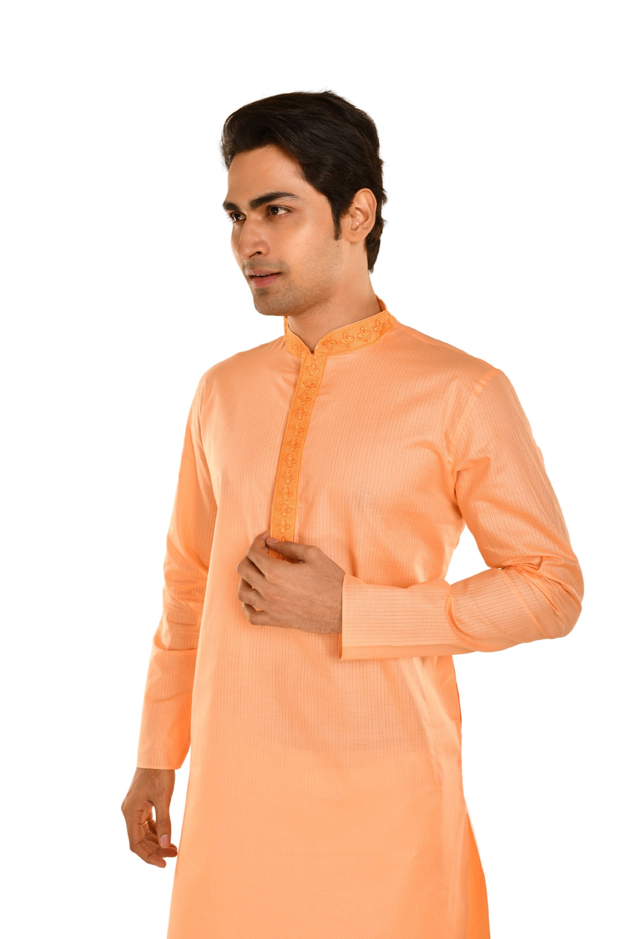 Floral Neck Embroidered Long Men's Kurta
