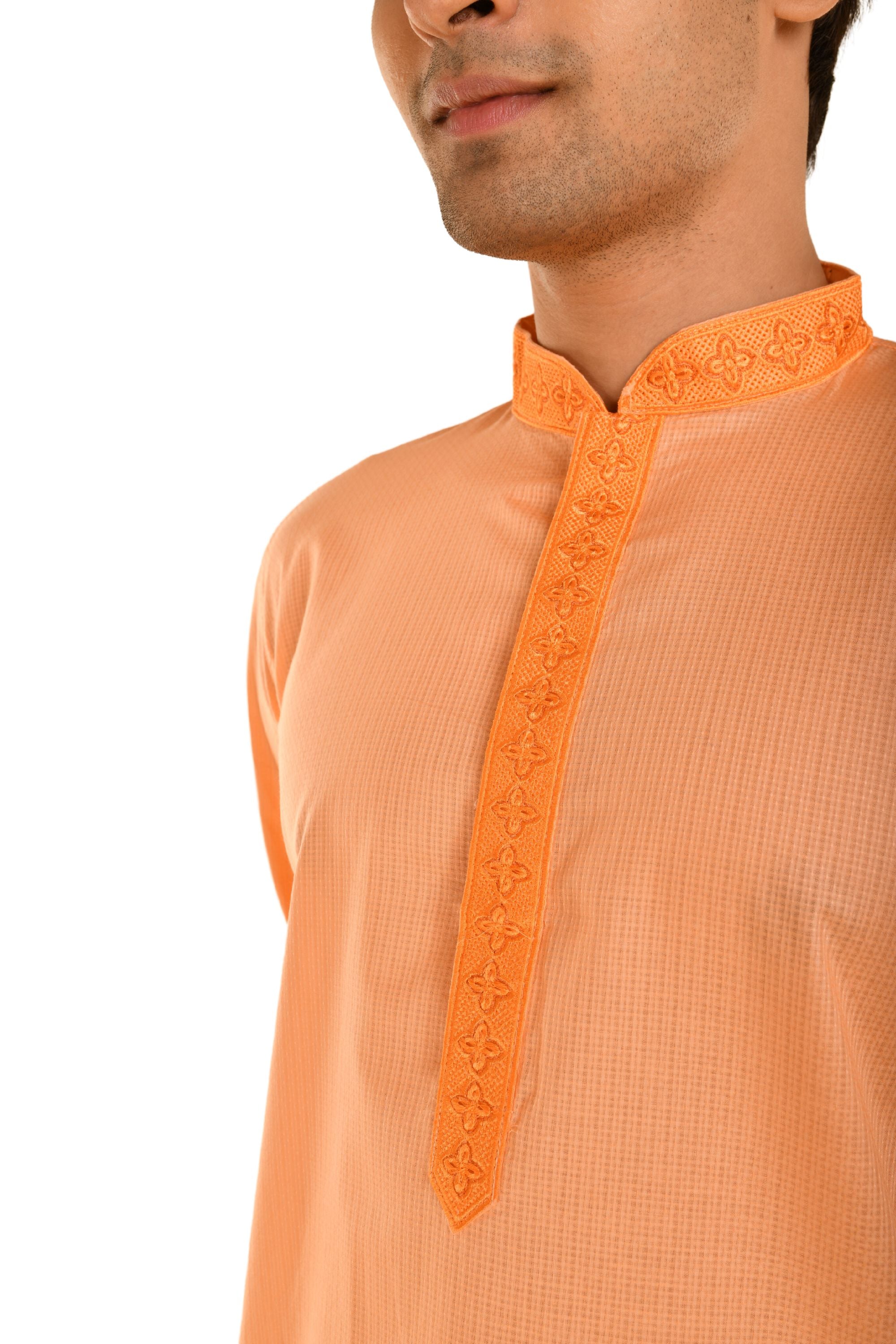 Floral Neck Embroidered Long Men's Kurta