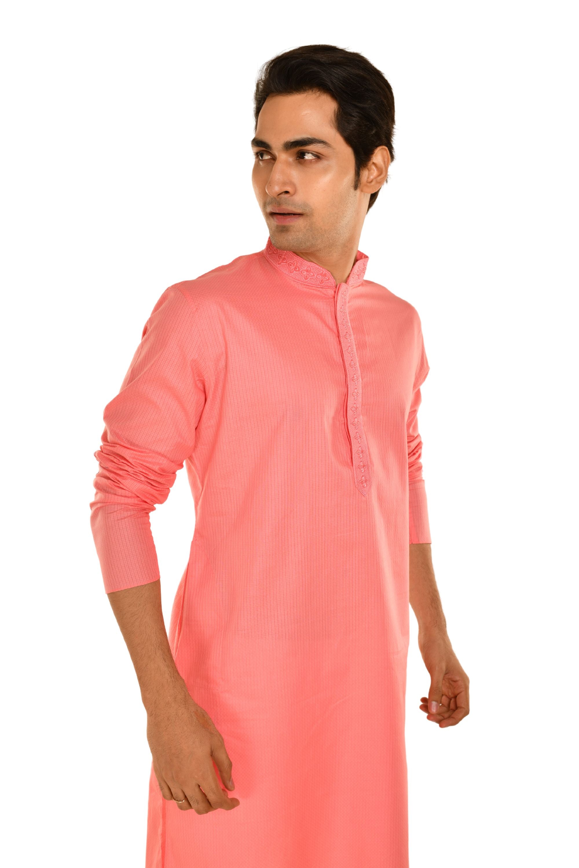 Floral Neck Embroidered Long Men's Kurta
