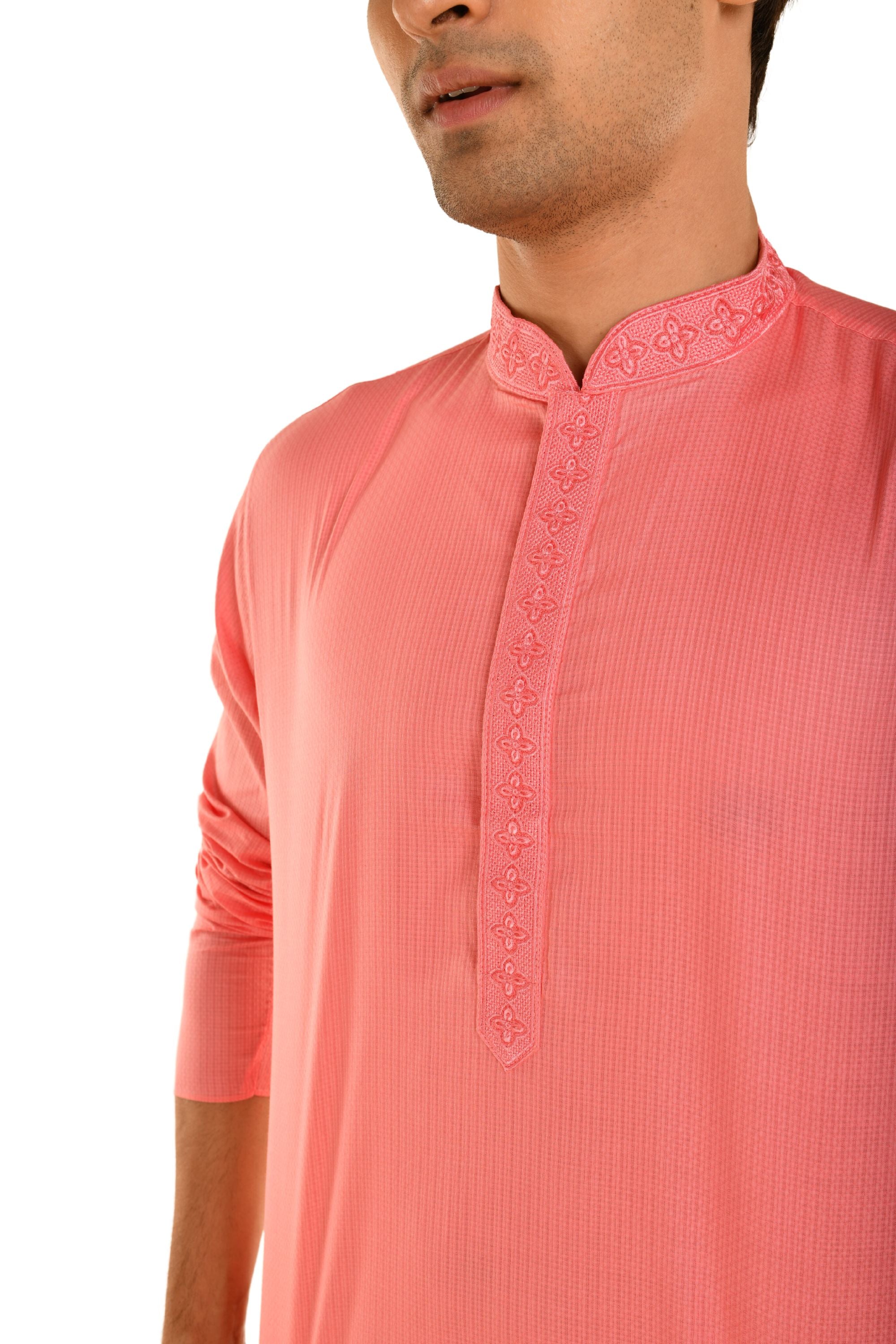Floral Neck Embroidered Long Men's Kurta