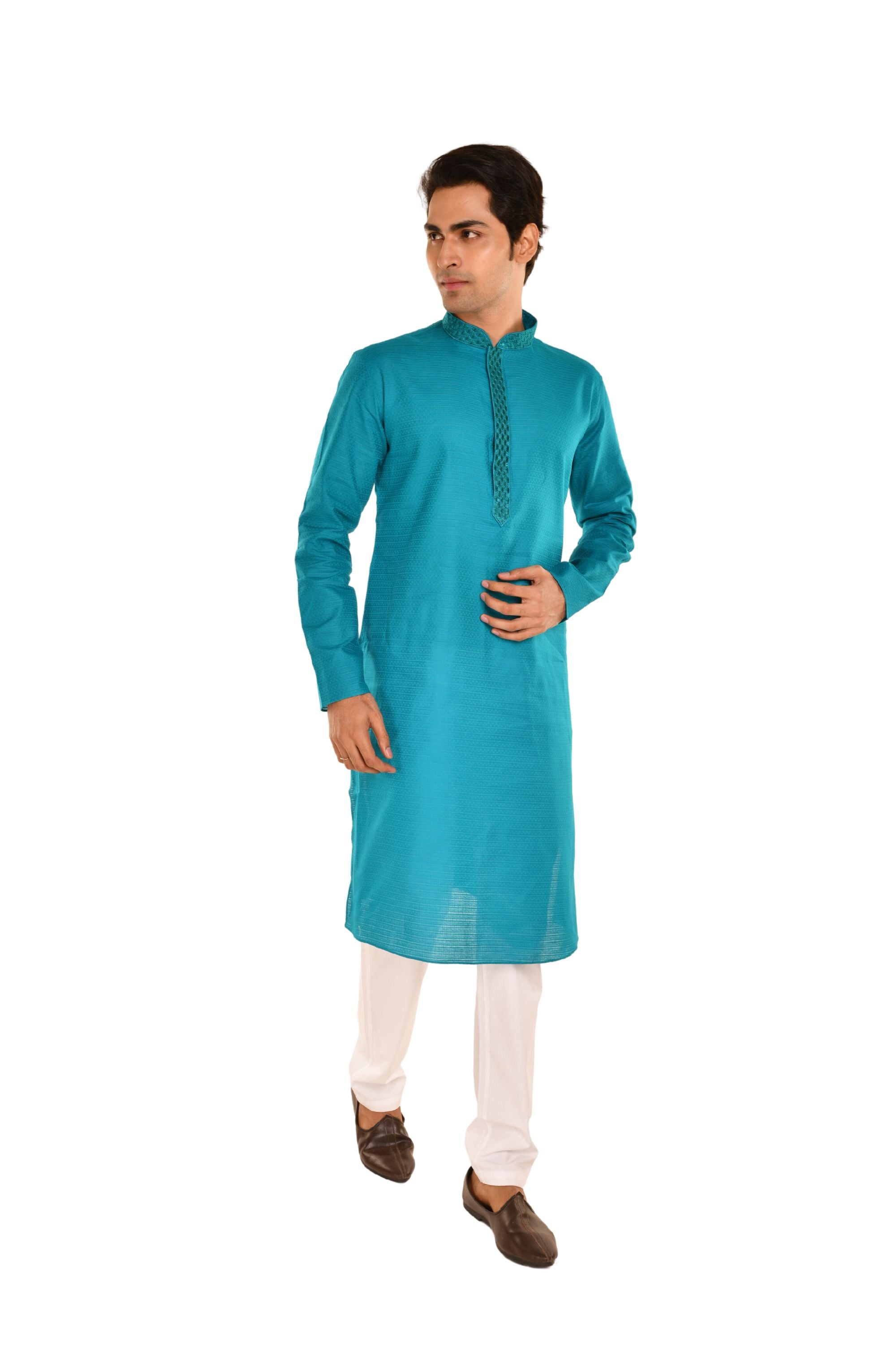 Basic Embroidered Straight Kurta for Men Rama
