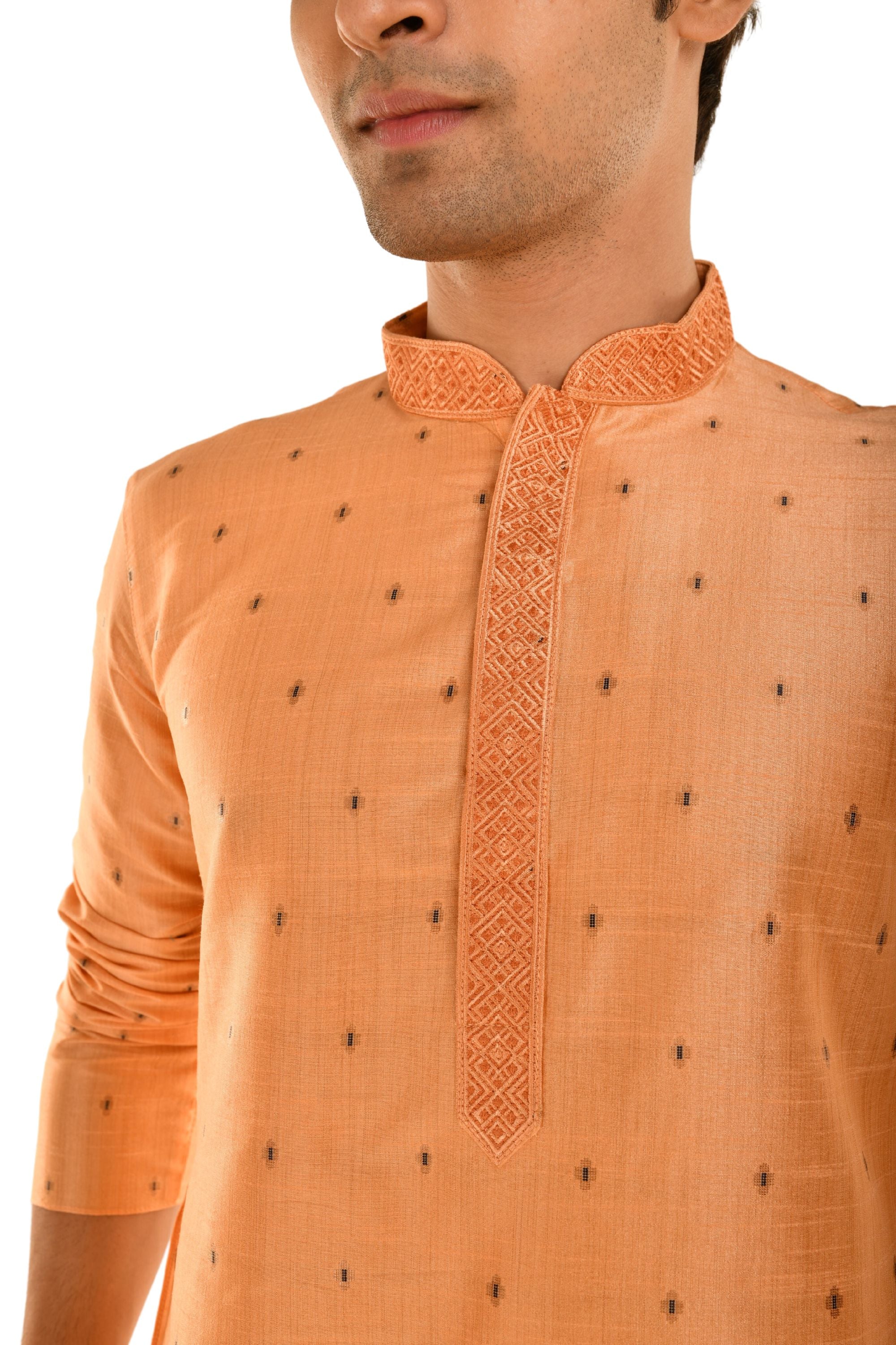 Geometric Woven Designed Embroidered Kurta