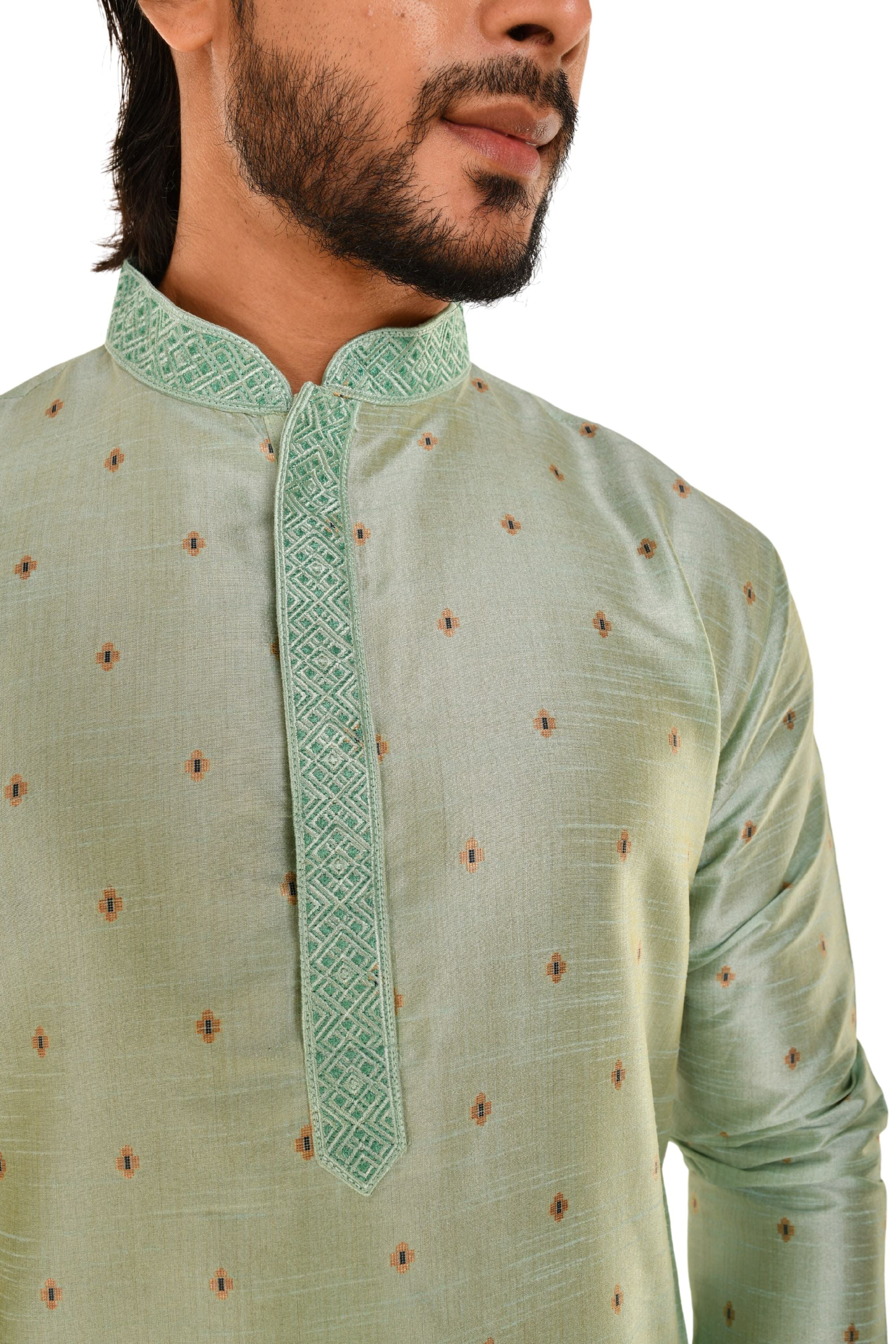 Geometric Woven Designed Embroidered Kurta