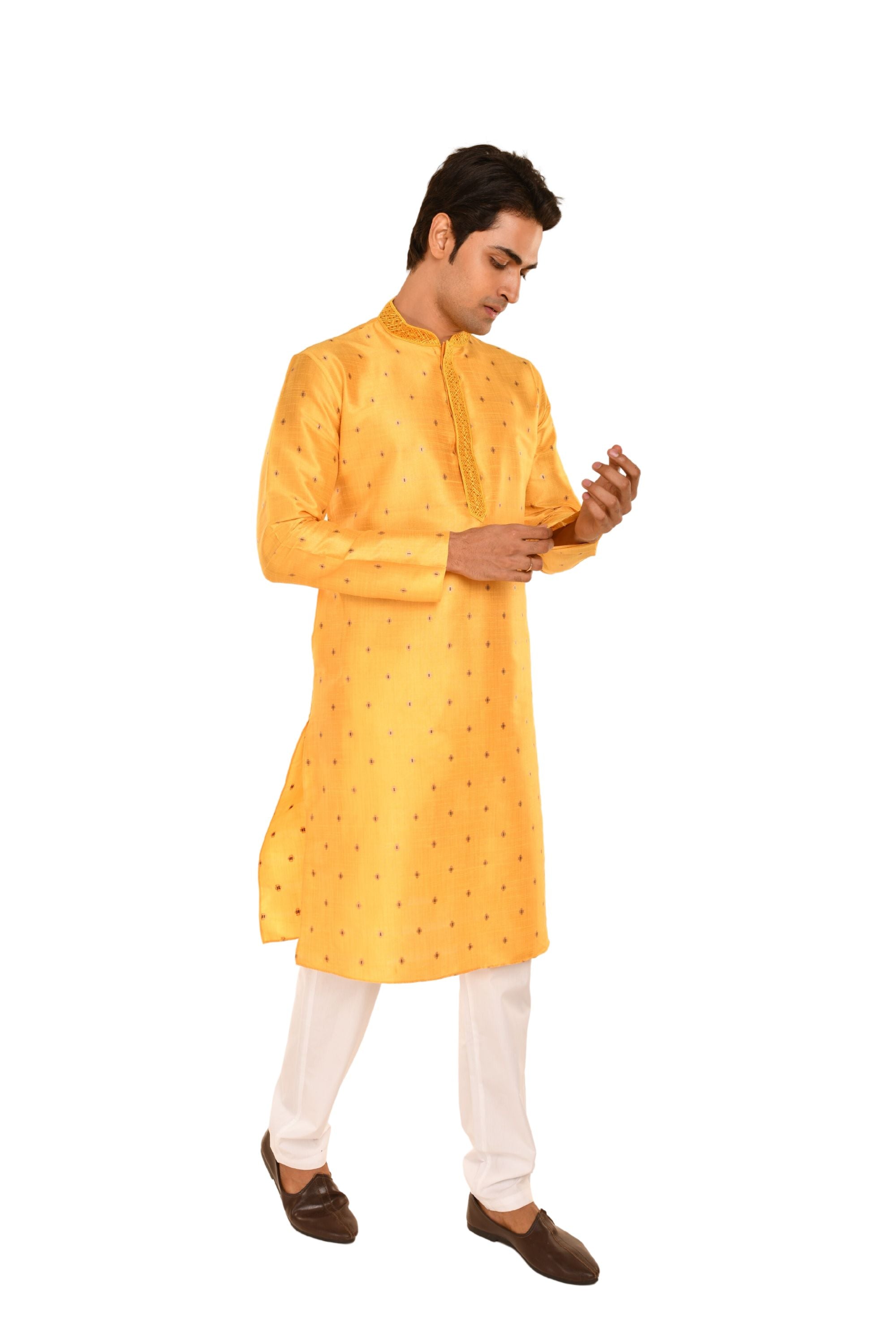 Geometric Woven Designed Embroidered Kurta Golden