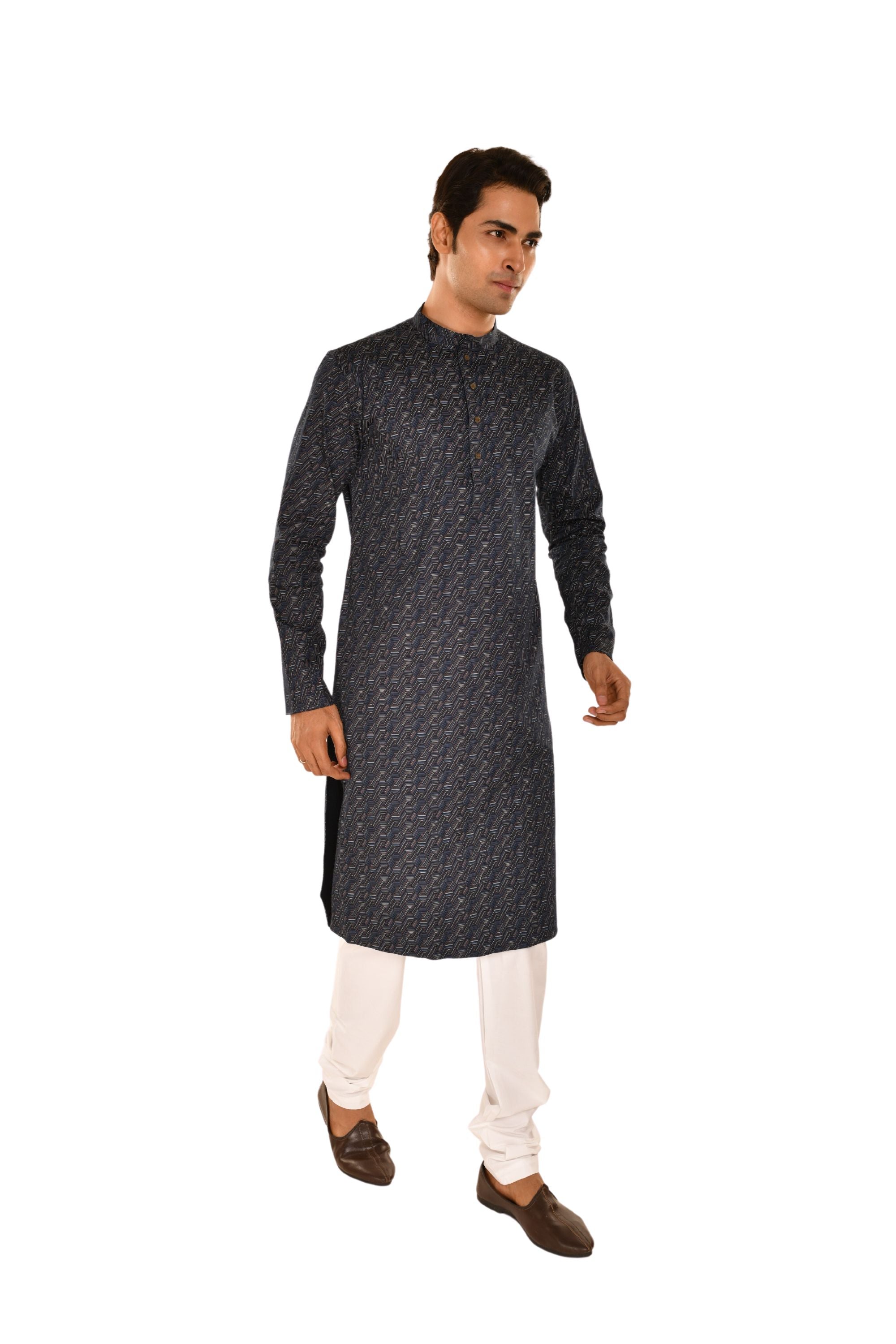 Geometric Printed Navy Blue Kurta
