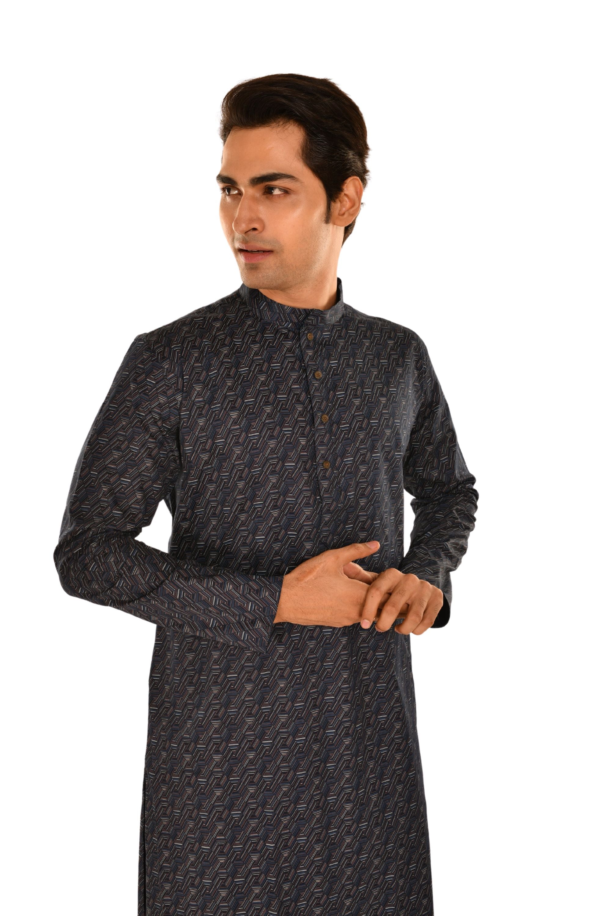 Geometric Printed Navy Blue Kurta
