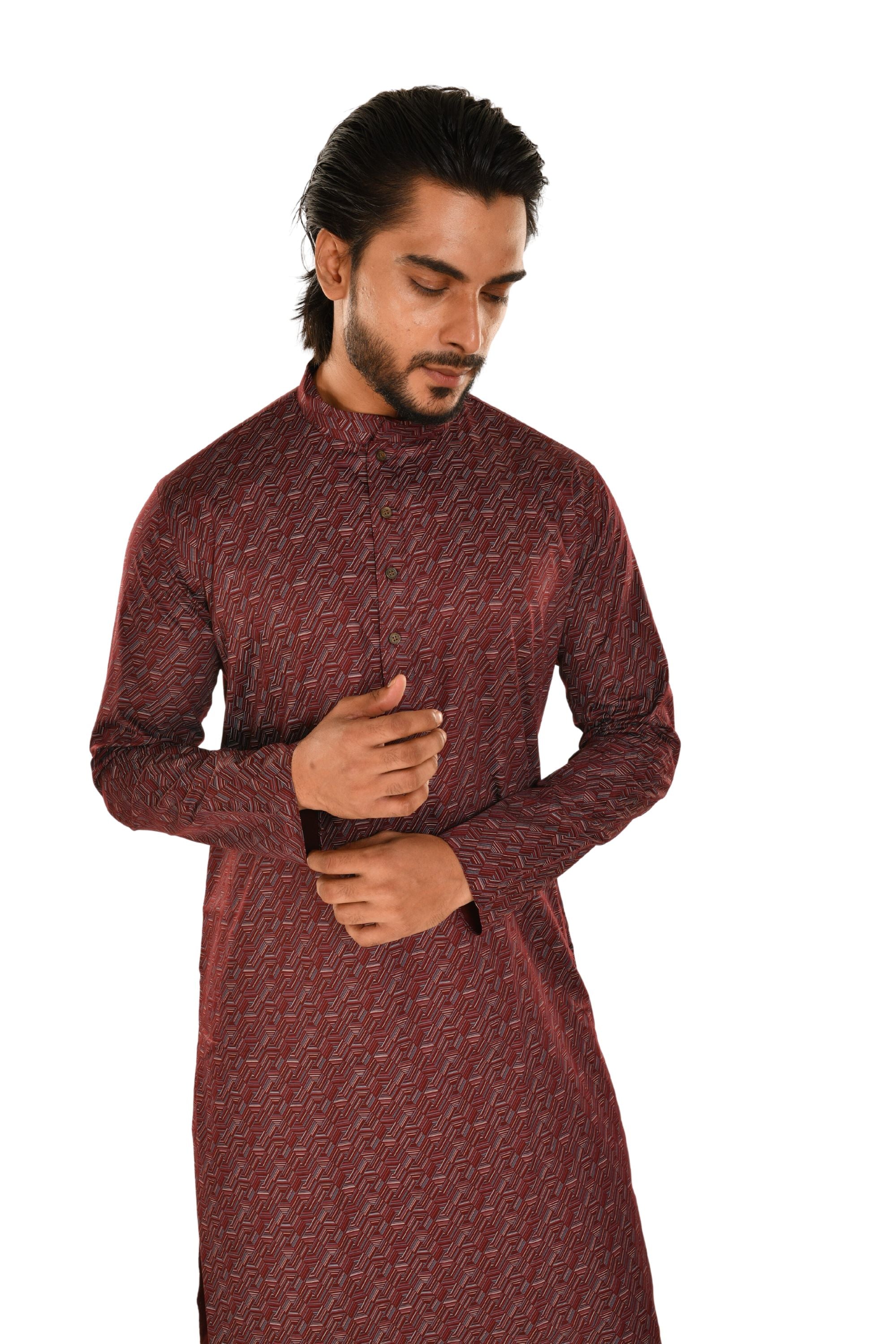 Geometric Printed Maroon Kurta