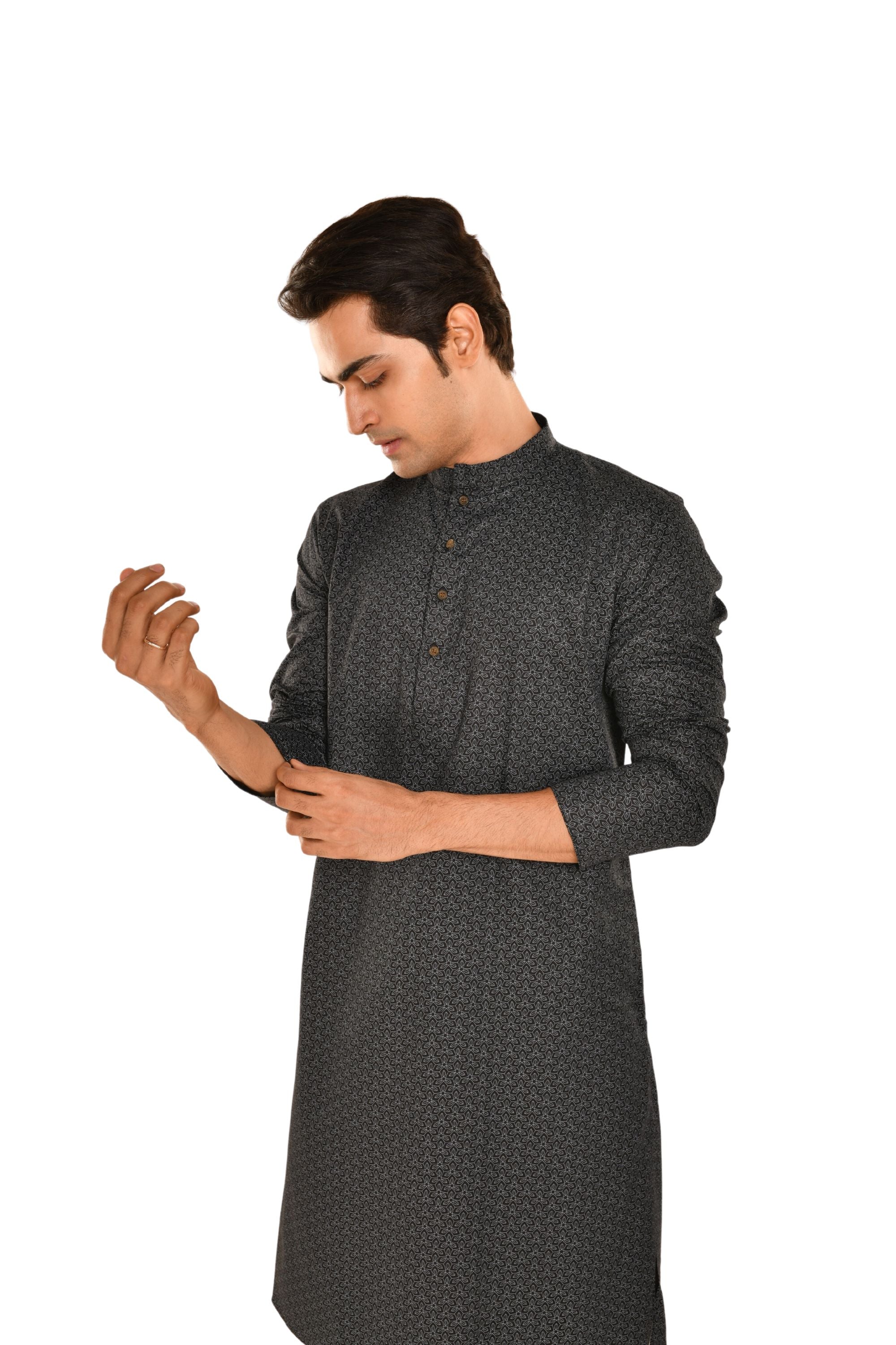 Black Digital Printed Cotton Kurta