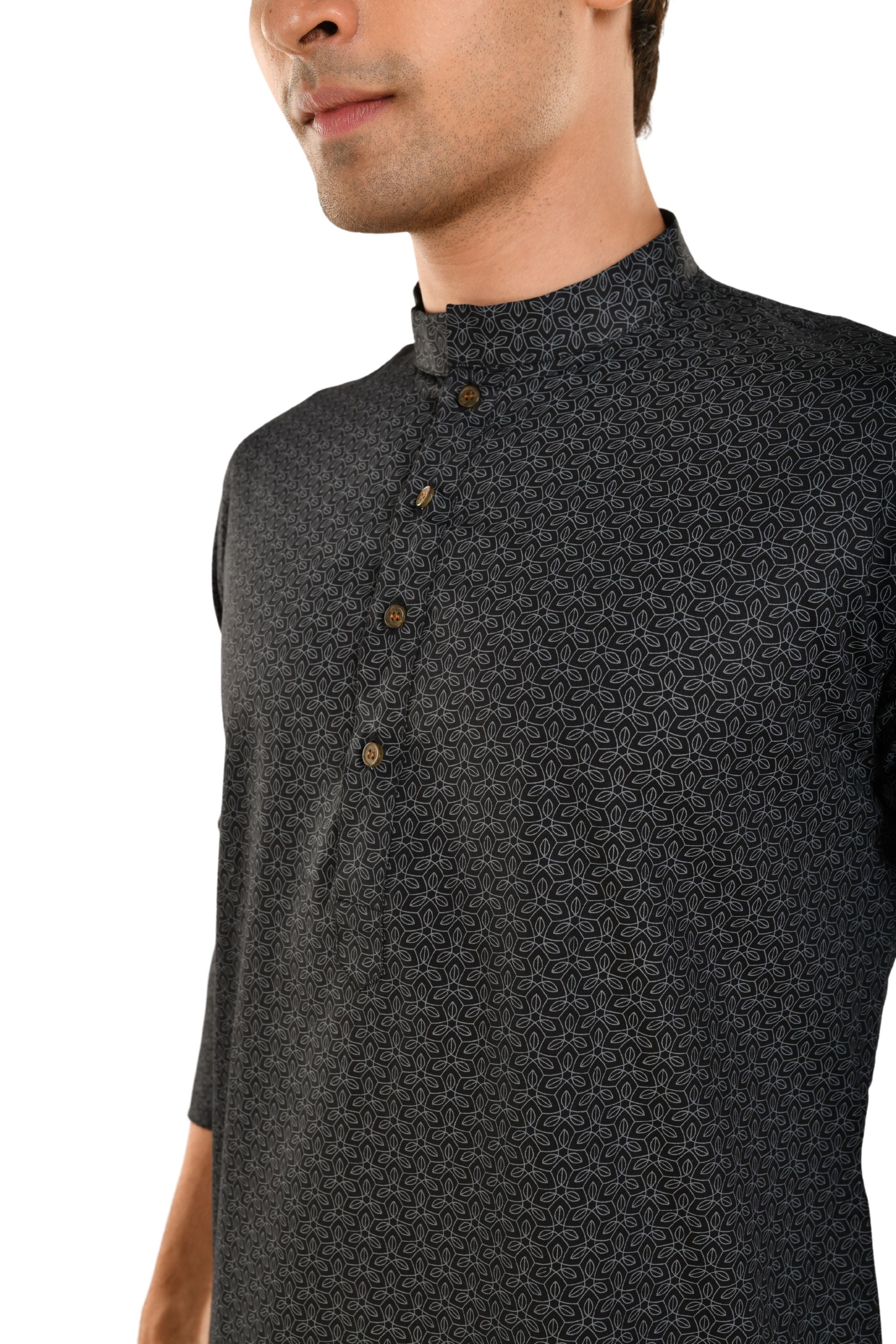 Black Digital Printed Cotton Kurta