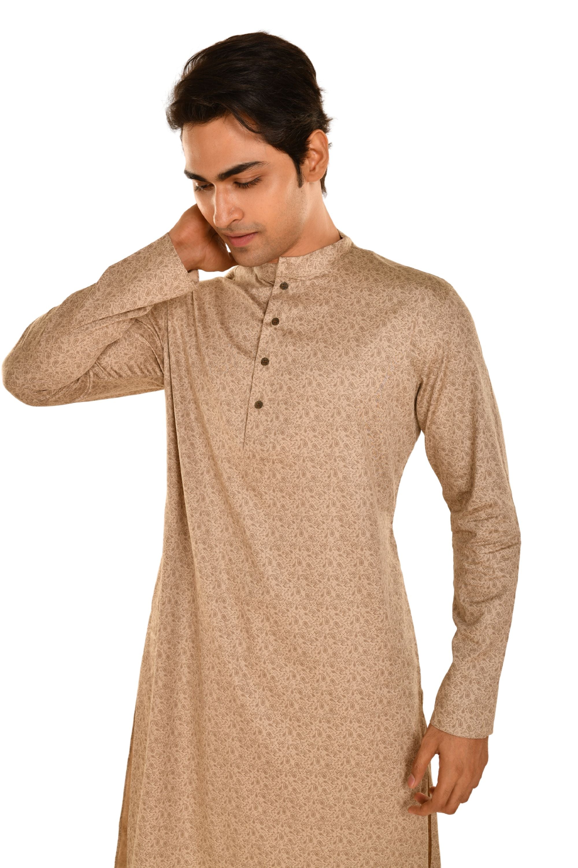 Ethnic Motif Printed Cream and Brown Kurta