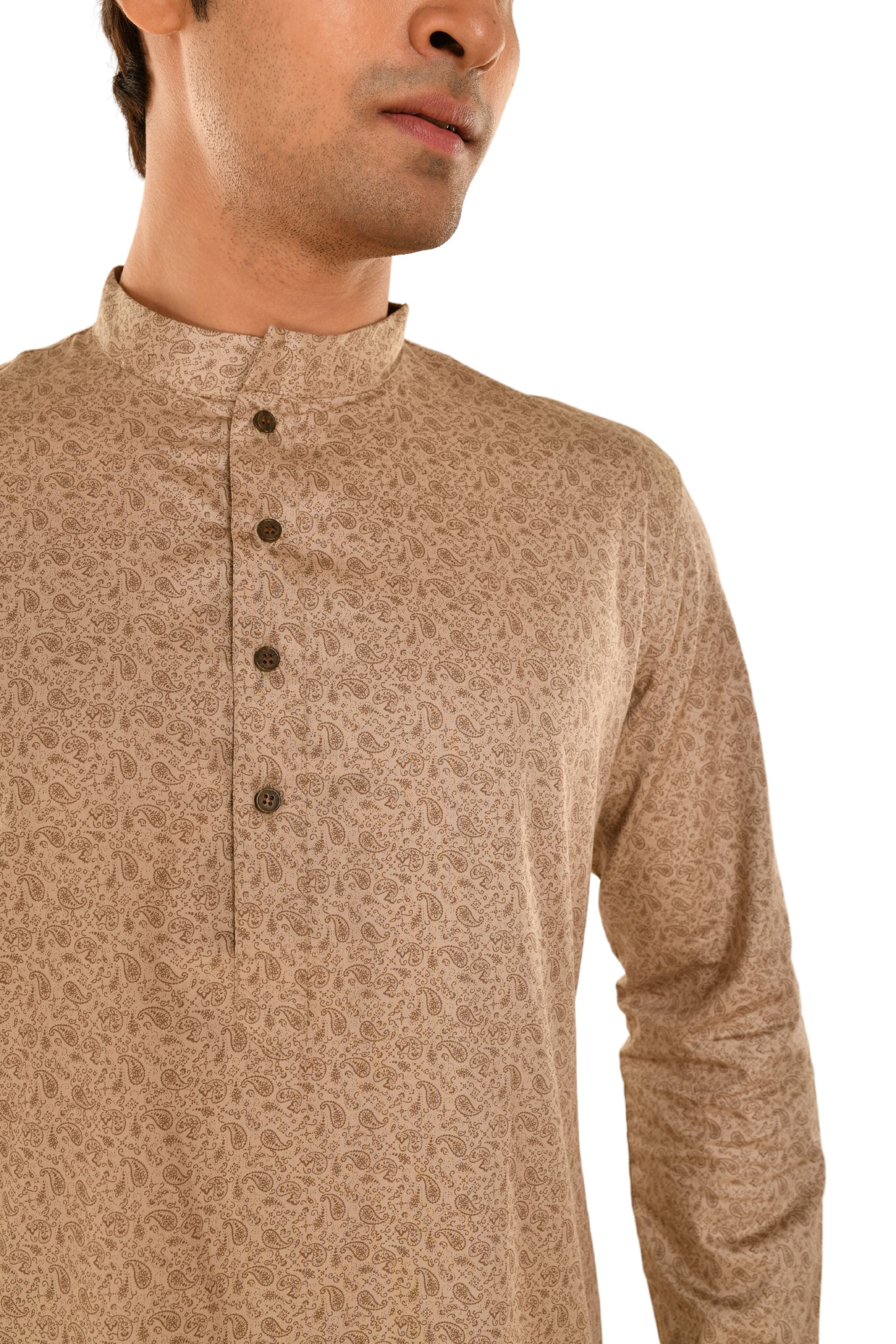 Ethnic Motif Printed Cream and Brown Kurta