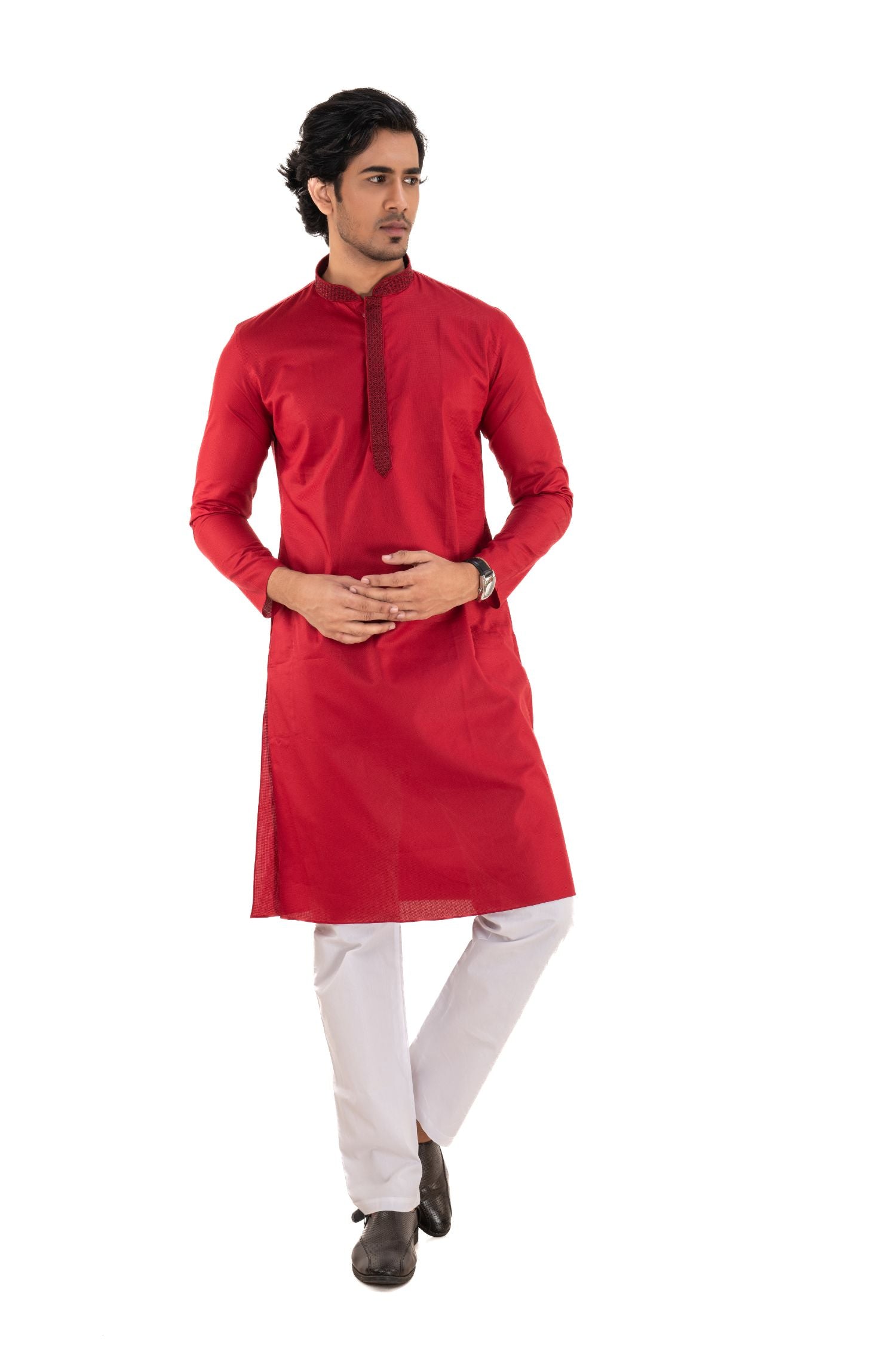 Cotton Embroidered Kurta Maroon XXL(44)