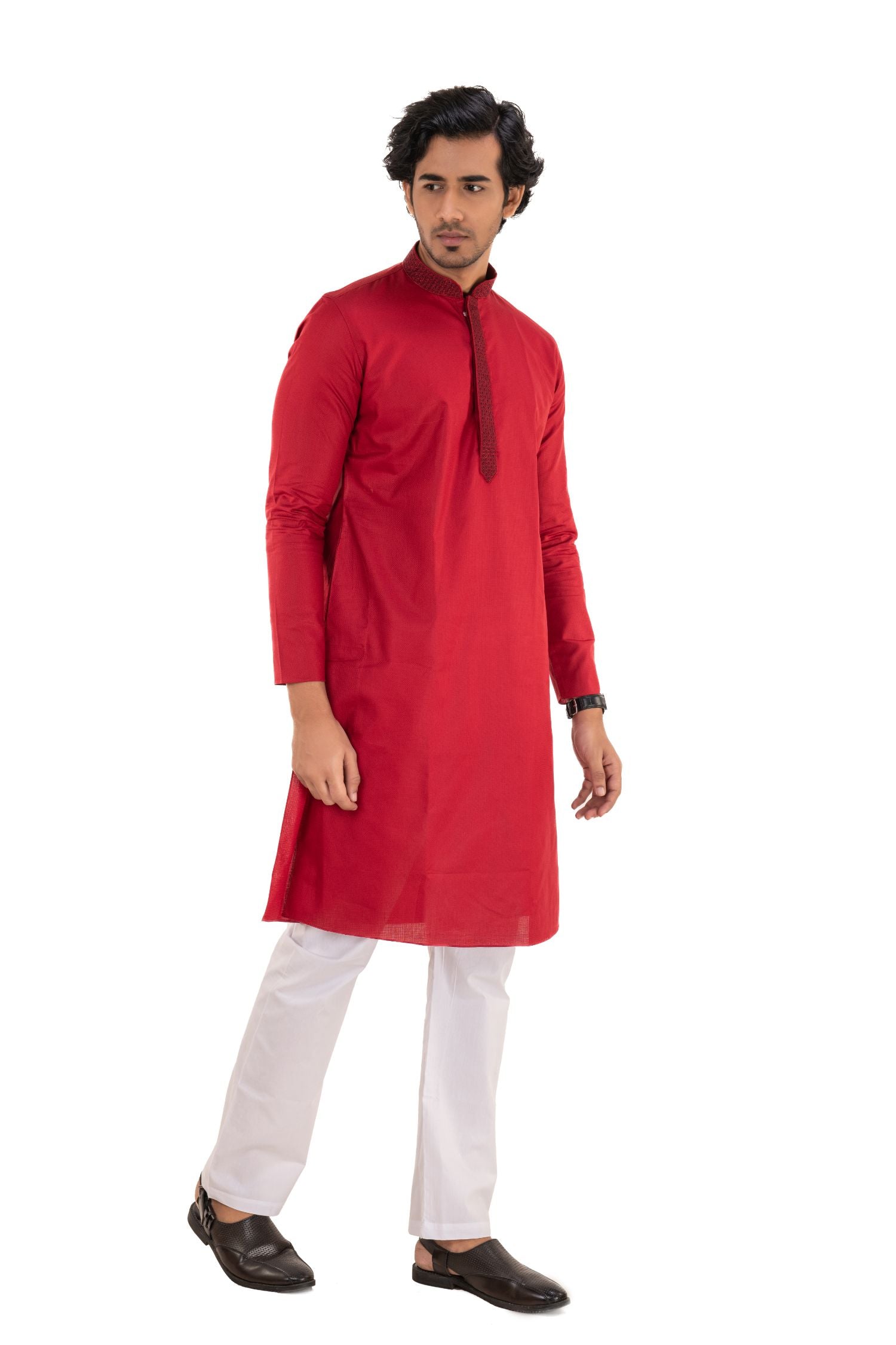 Cotton Embroidered Kurta Maroon