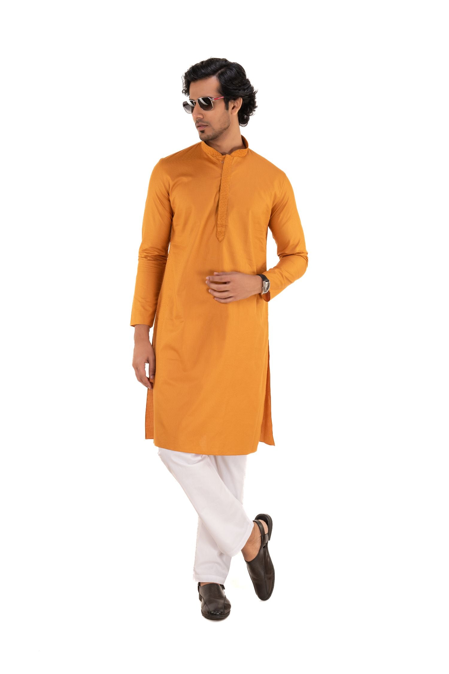 Cotton Embroidered Kurta Mustard M(38)