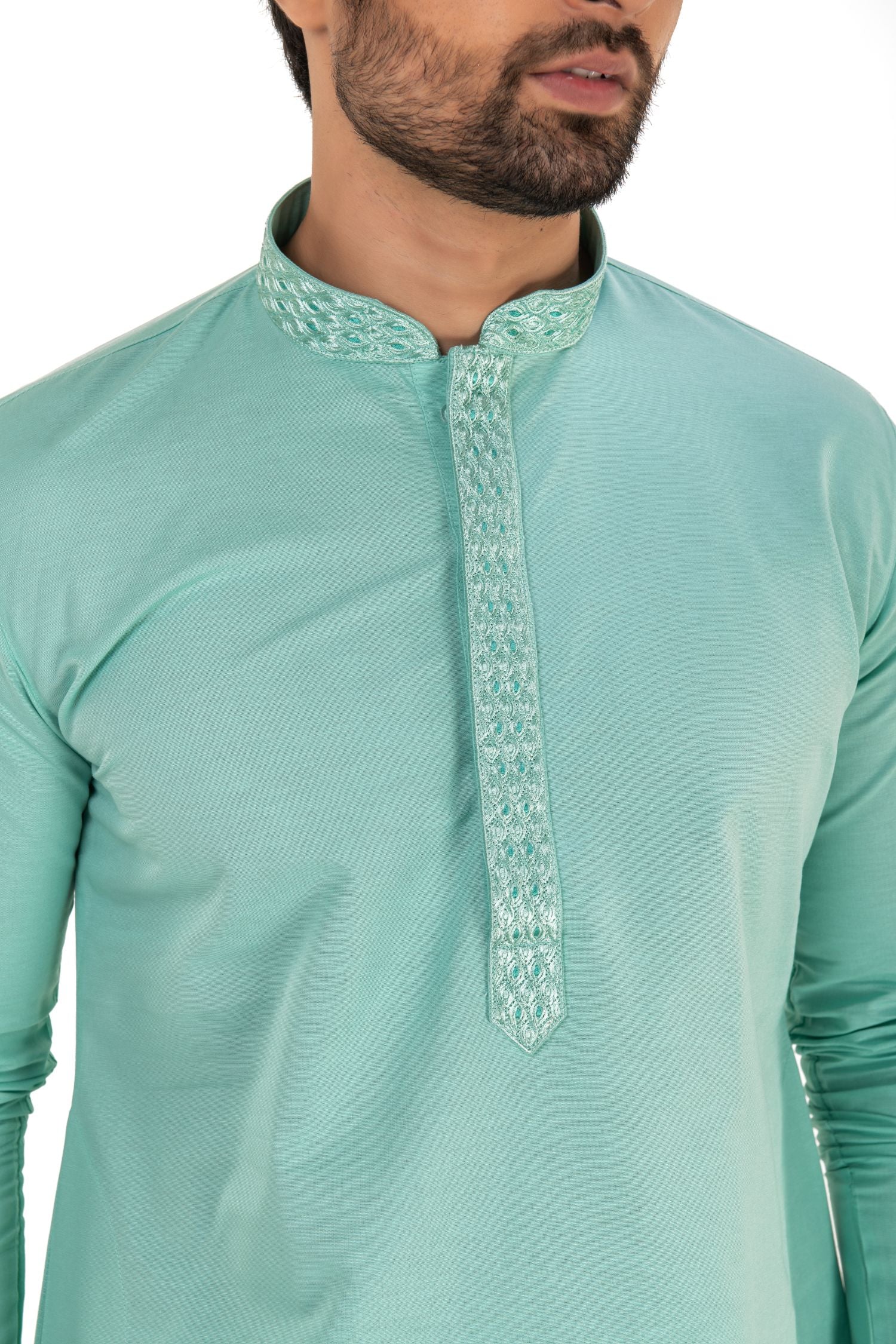 Cotton Embroidered Solid Kurta