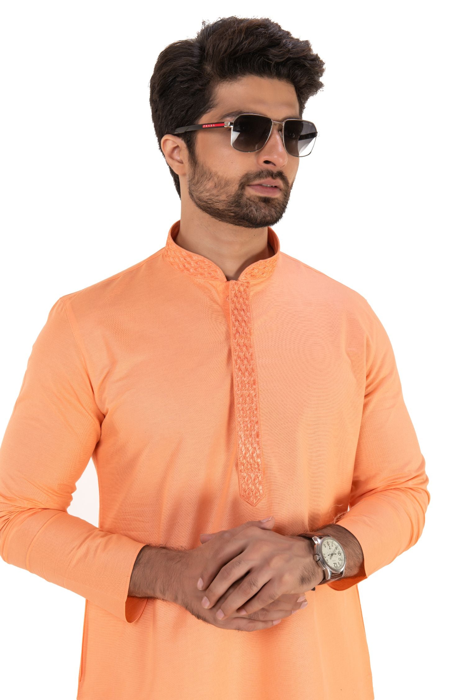 Cotton Embroidered Solid Kurta