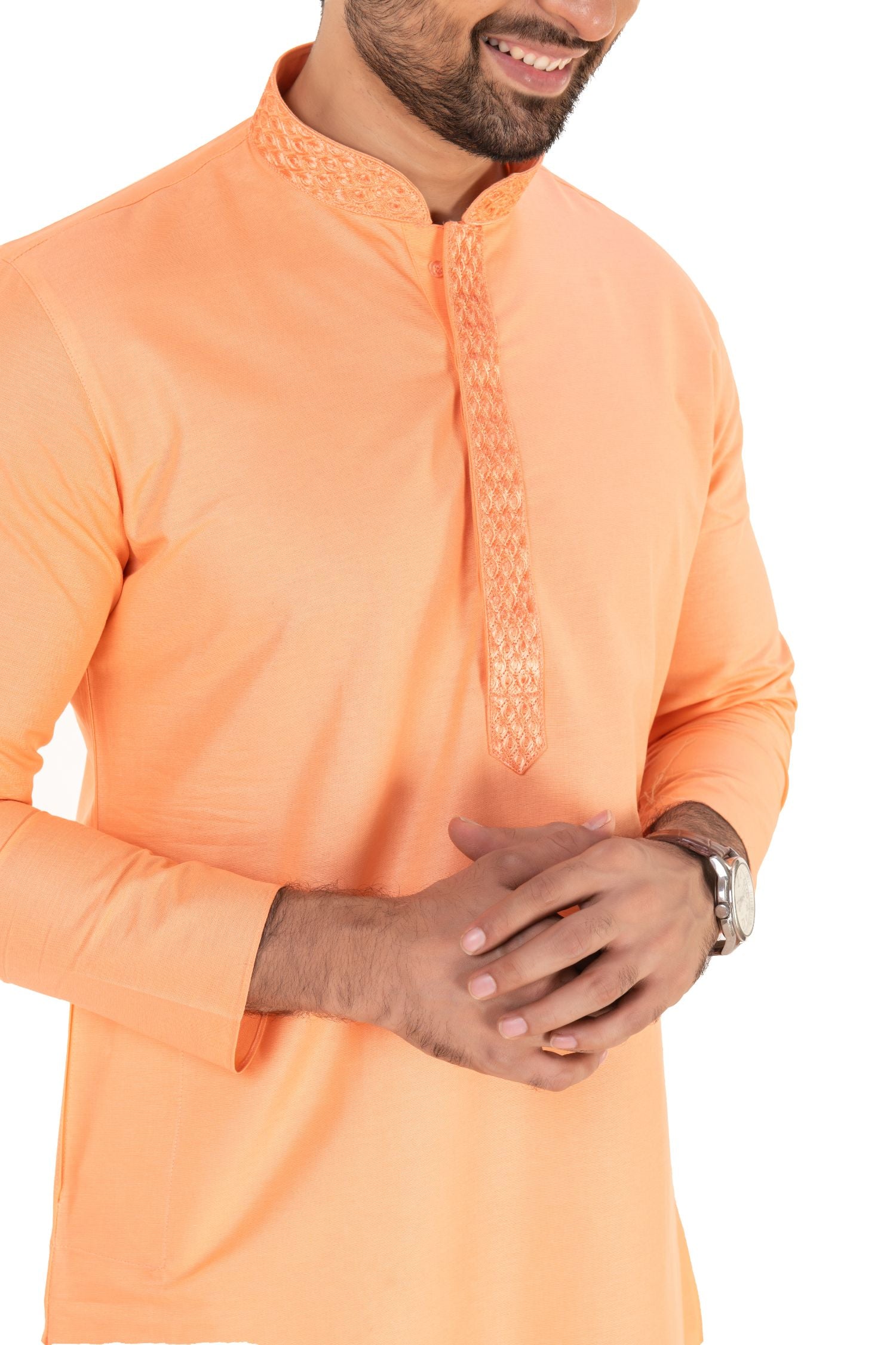 Cotton Embroidered Solid Kurta