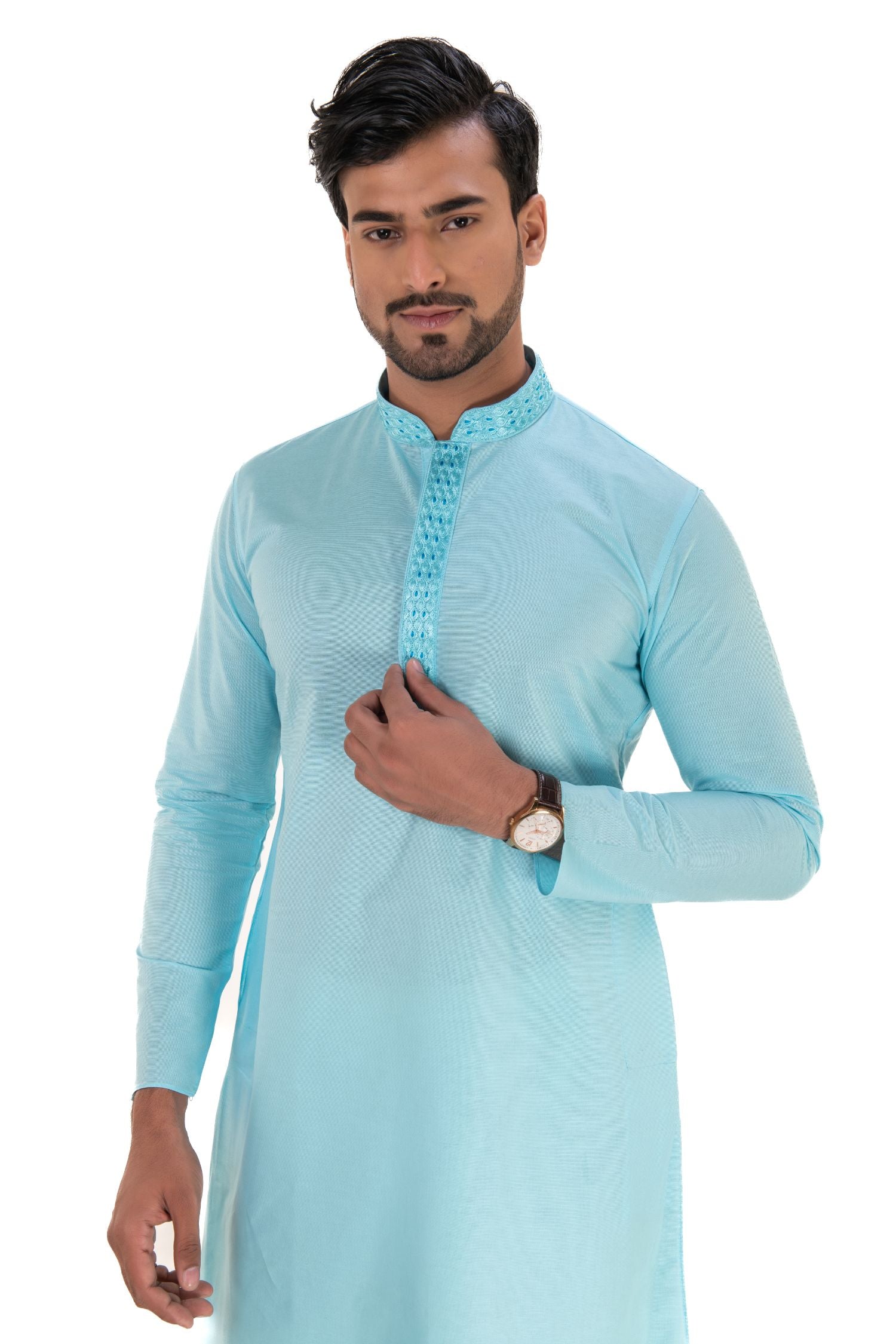 Cotton Embroidered Solid Kurta