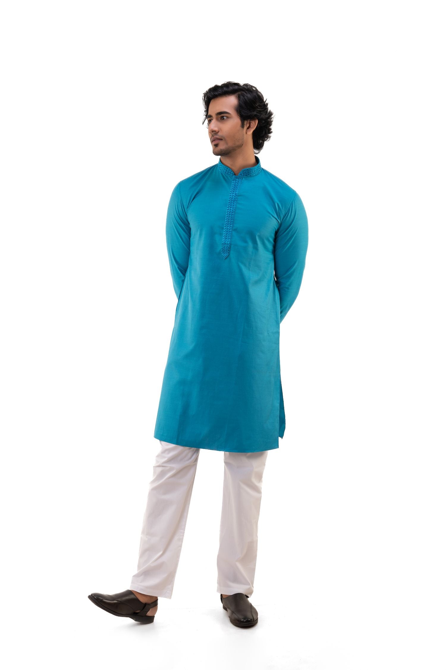 Men's Basic Solid Colour Kurta Sky Blue XL(42)
