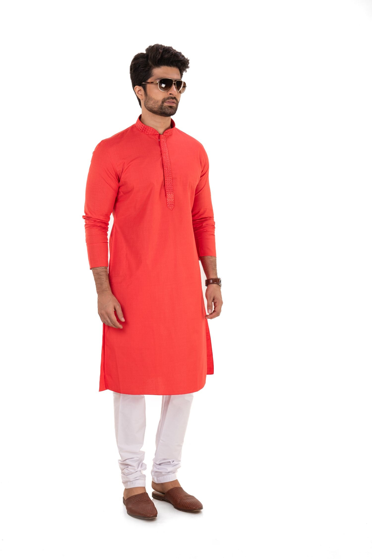 Men's Basic Solid Colour Kurta Tomato L(40)