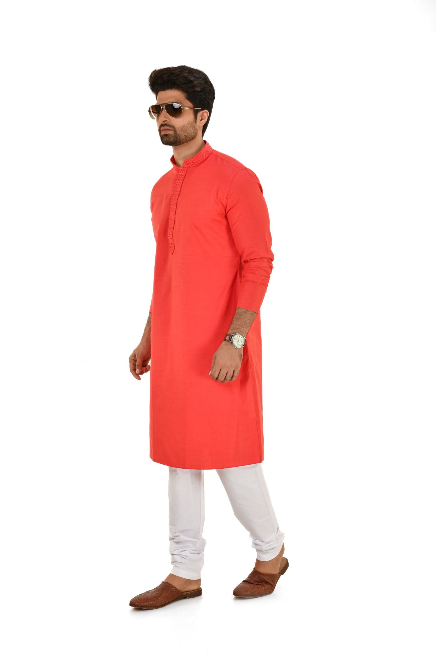 Men's Basic Solid Colour Kurta Tomato XL(42)