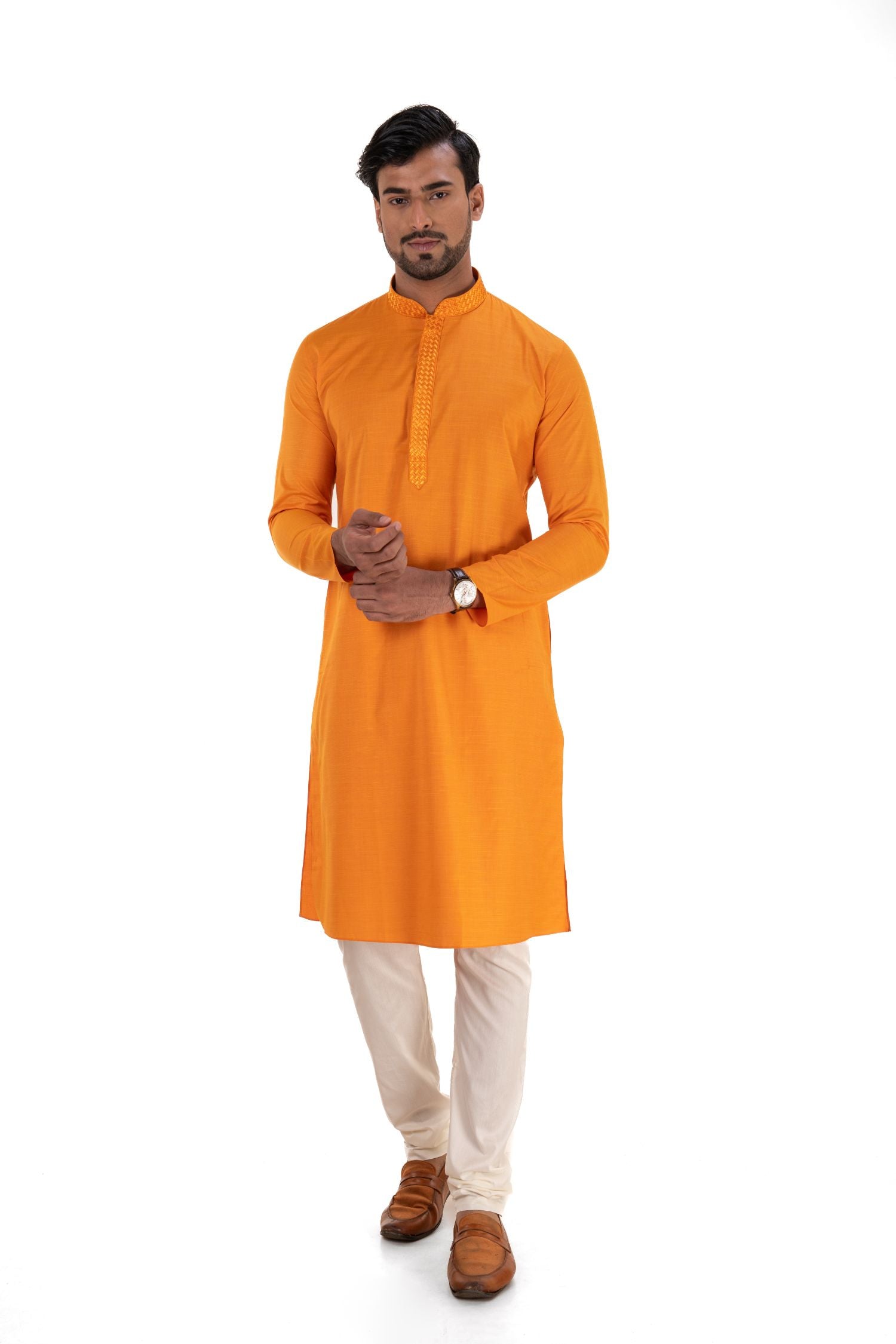 Men's Basic Solid Colour Kurta Rust