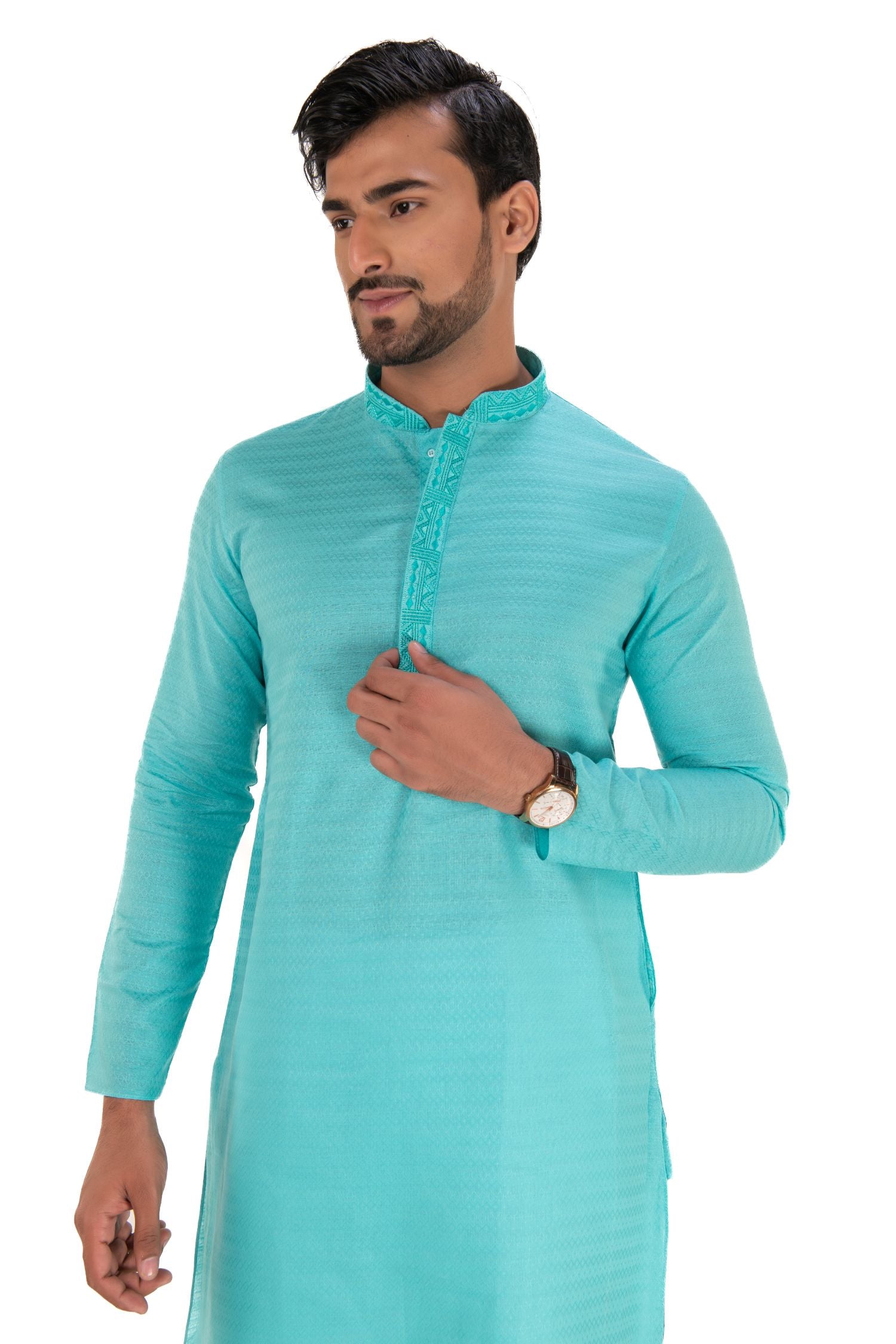 Self Printed Kurta with Neck Embroidery