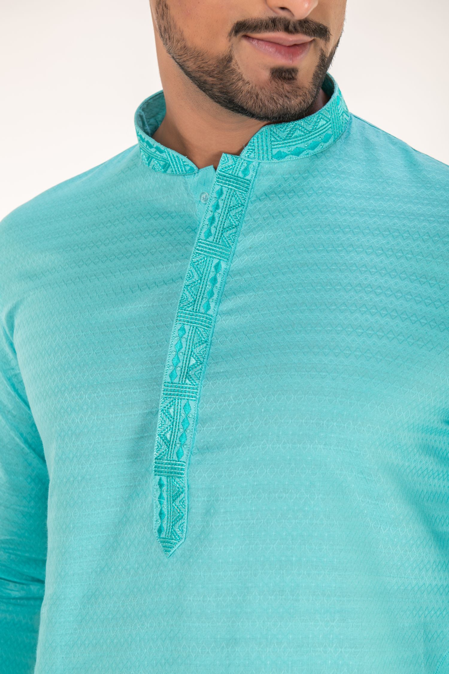 Self Printed Kurta with Neck Embroidery