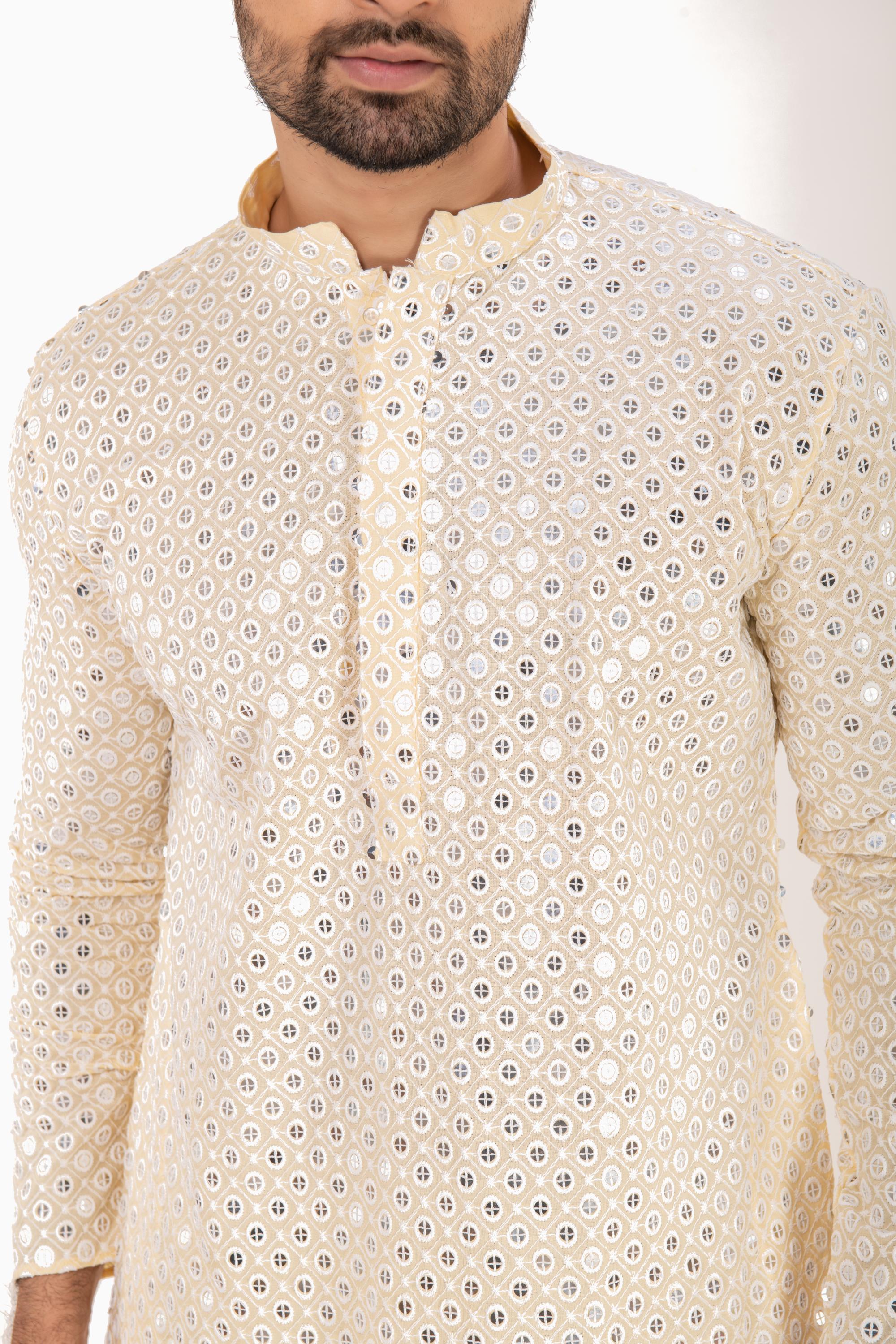 Chikankari Mirror Embellished Kurta Set