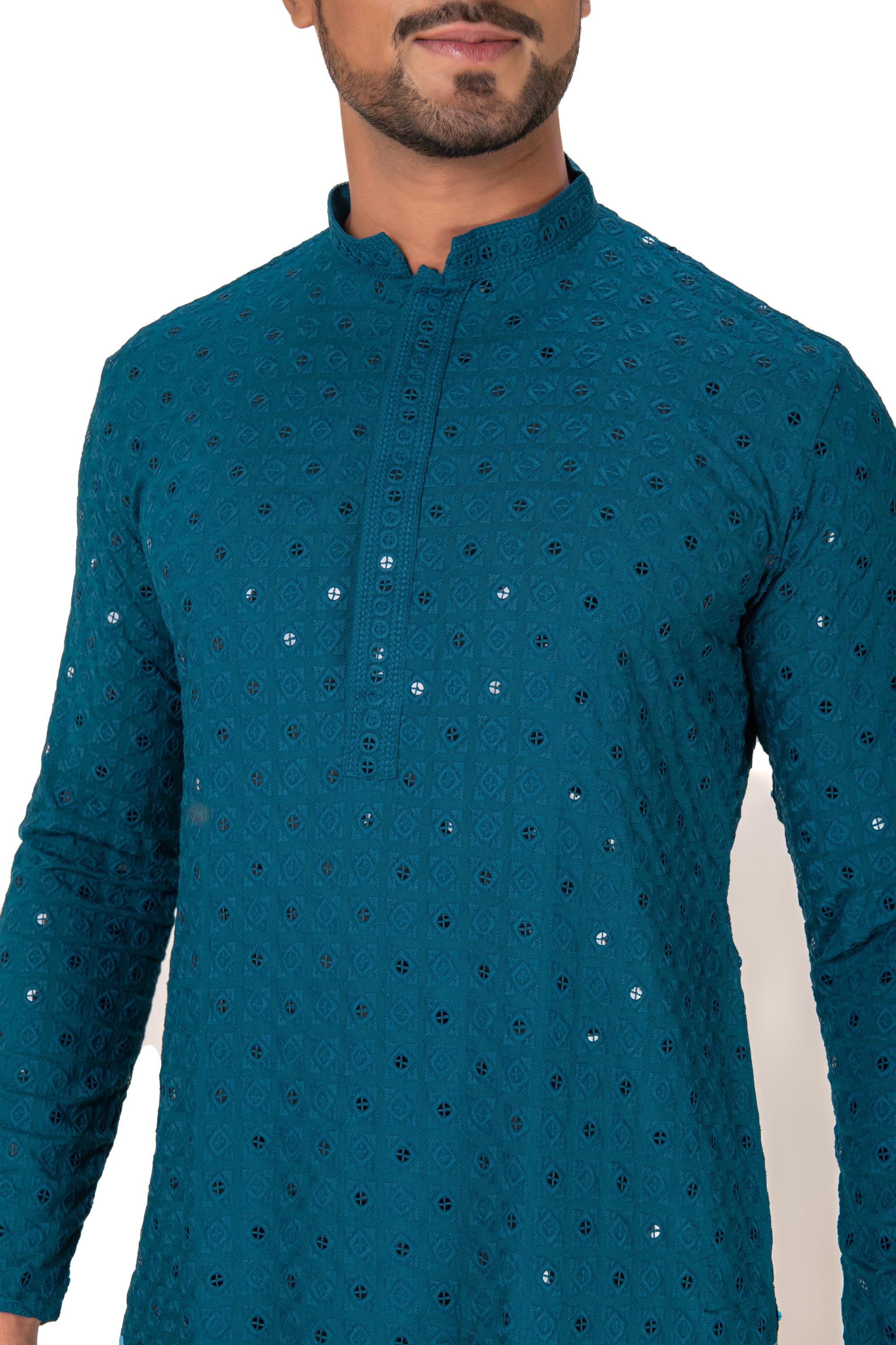 Geometric Chikankari Embroidered Kurta Set