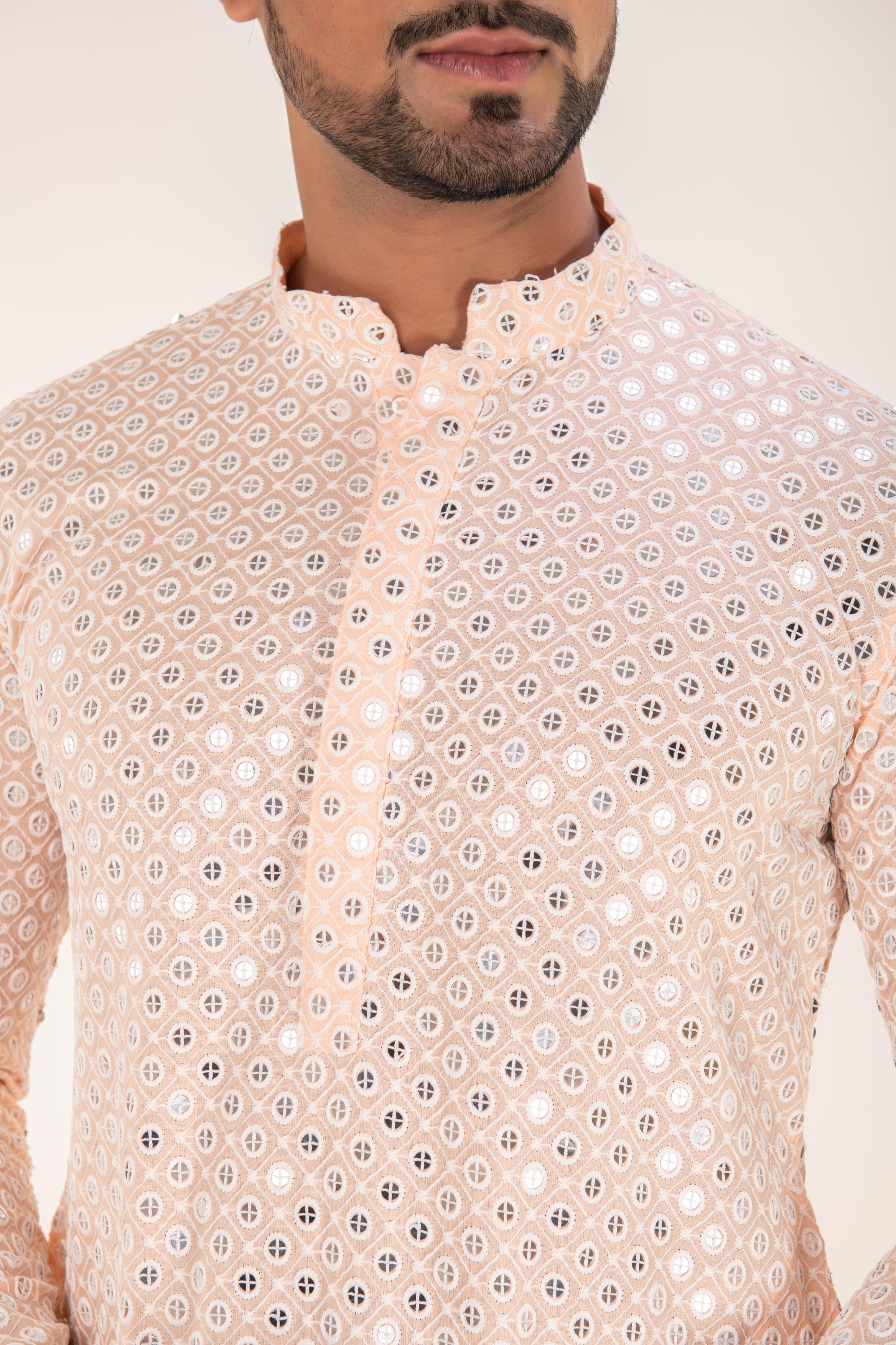 Chikankari Mirror Embellished Kurta Set