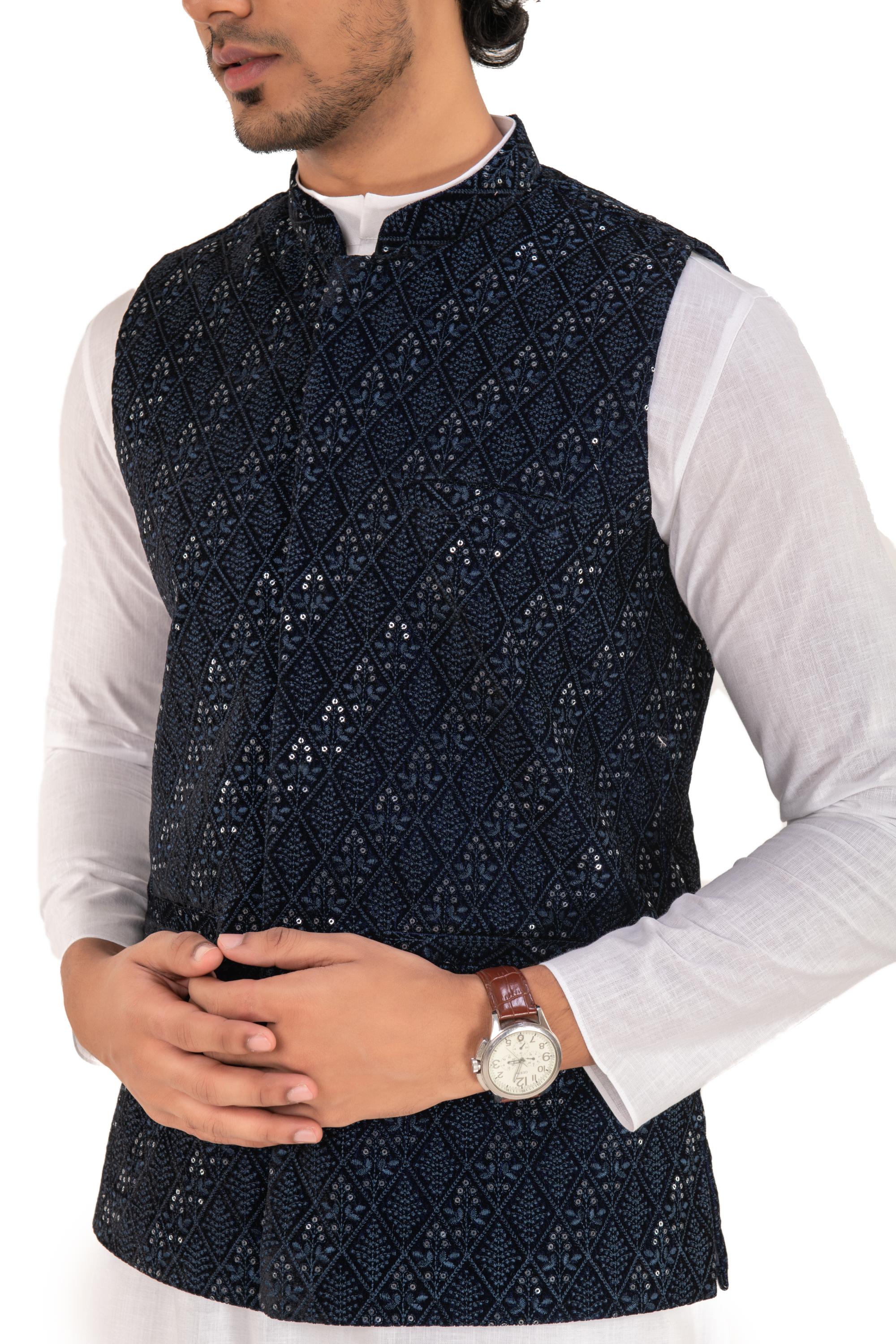 Delicate Thread And Sequence Embroidery Nehru Jacket