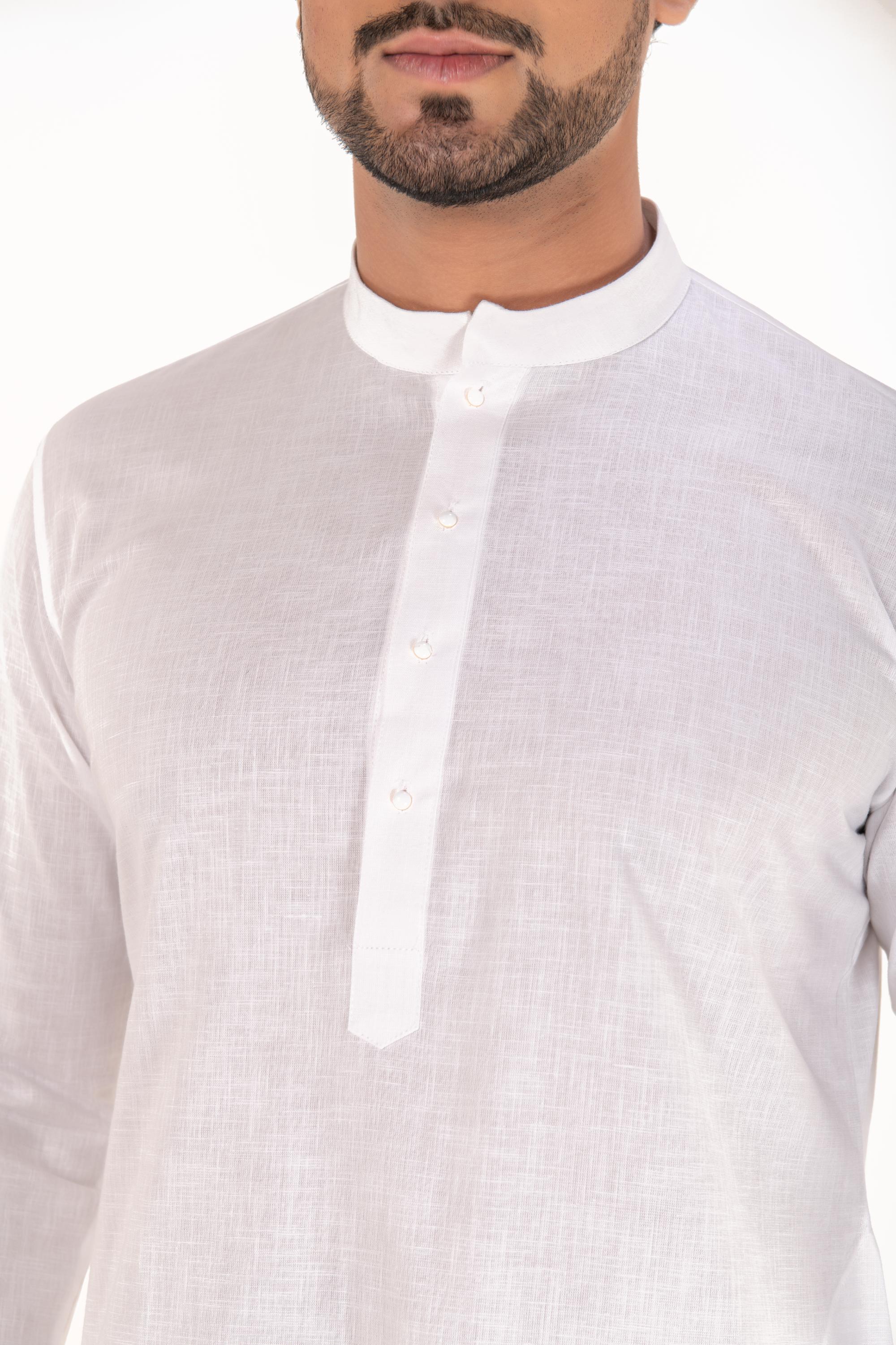 Stylish Plain White Linen Kurta