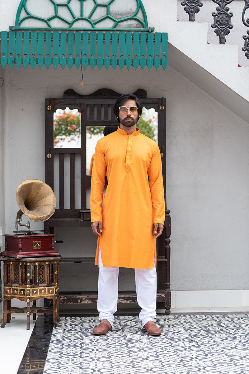Men's Basic Solid Colour Kurta Golden Yellow