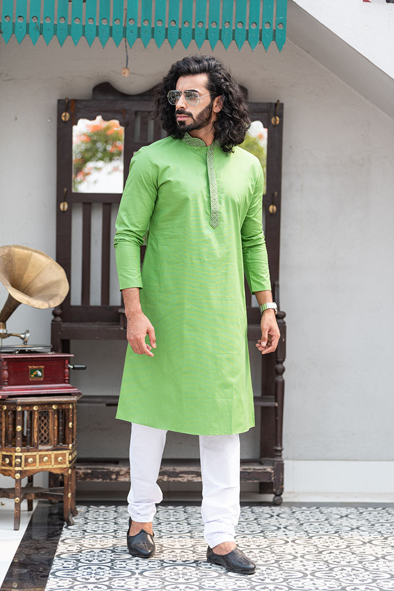 Men's Solid Regular Cotton Kurta Mint Green