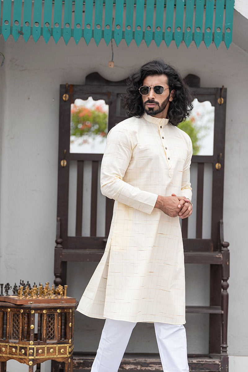 Straight Fit Checkered Cotton Kurta