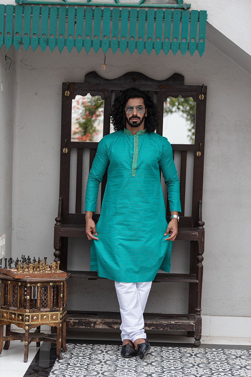 Self Printed Kurtas with Neck Embroidery