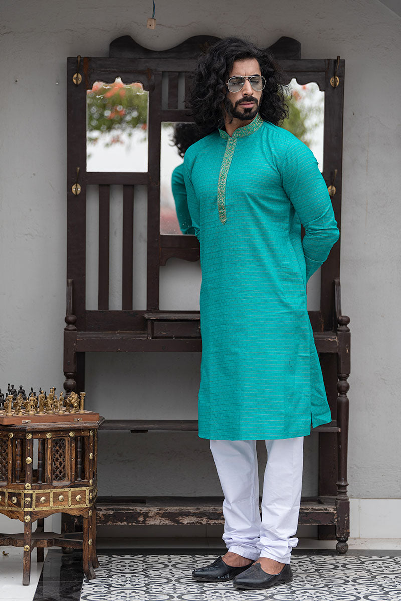 Self Printed Kurtas with Neck Embroidery